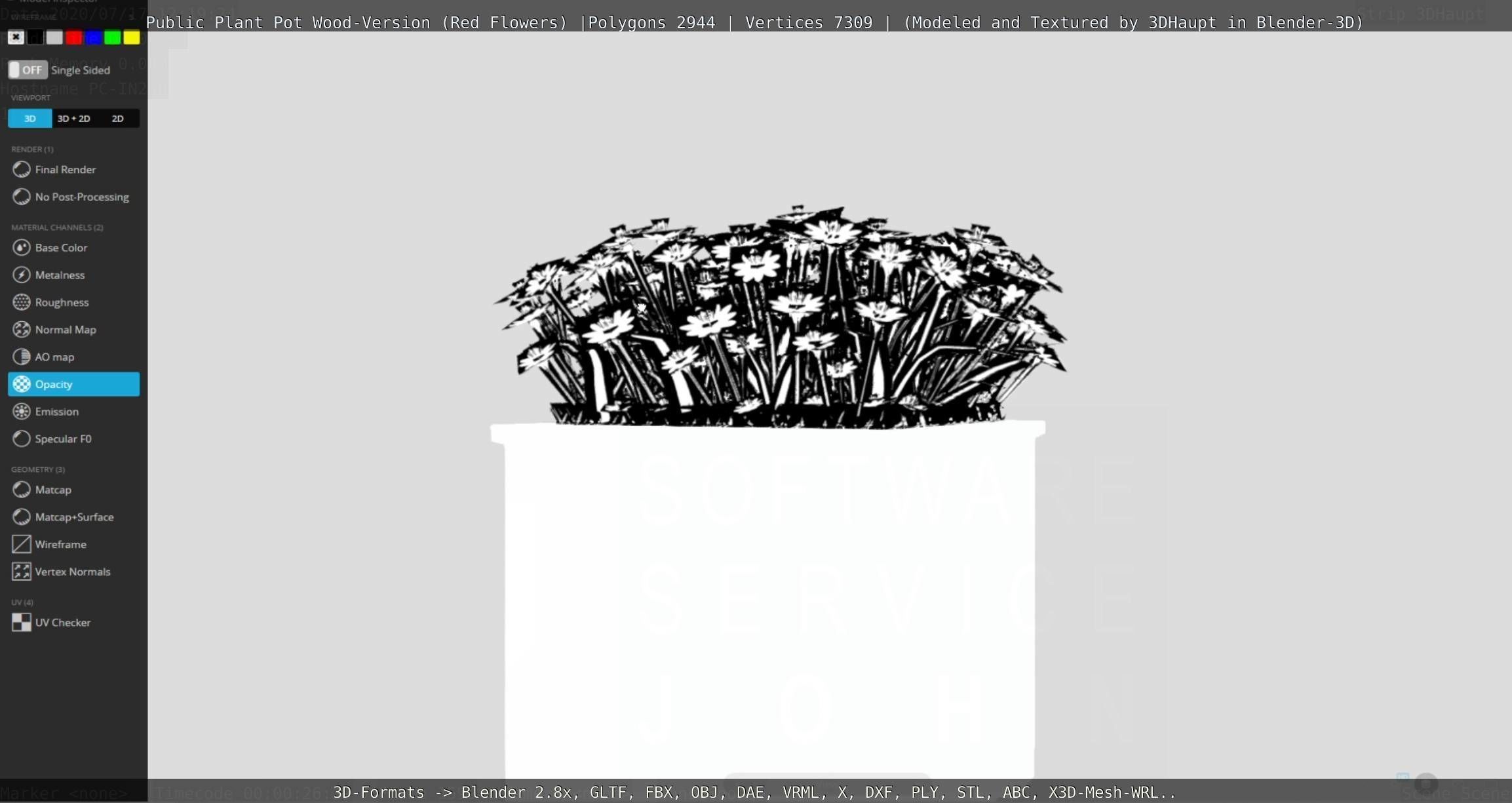 Public Plant Pot Wood-Version with Red Flowers Low-poly 3D model_123