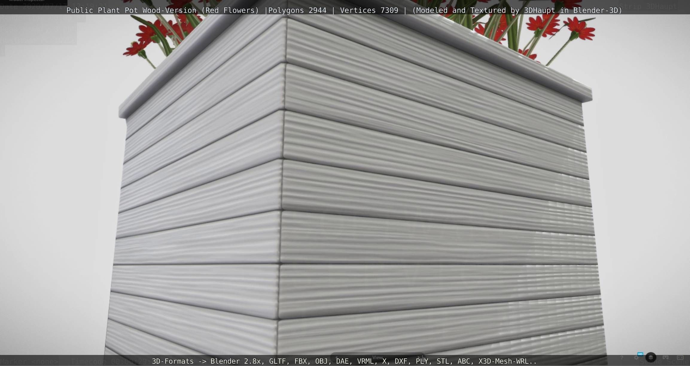 Public Plant Pot Wood-Version with Red Flowers Low-poly 3D model_134