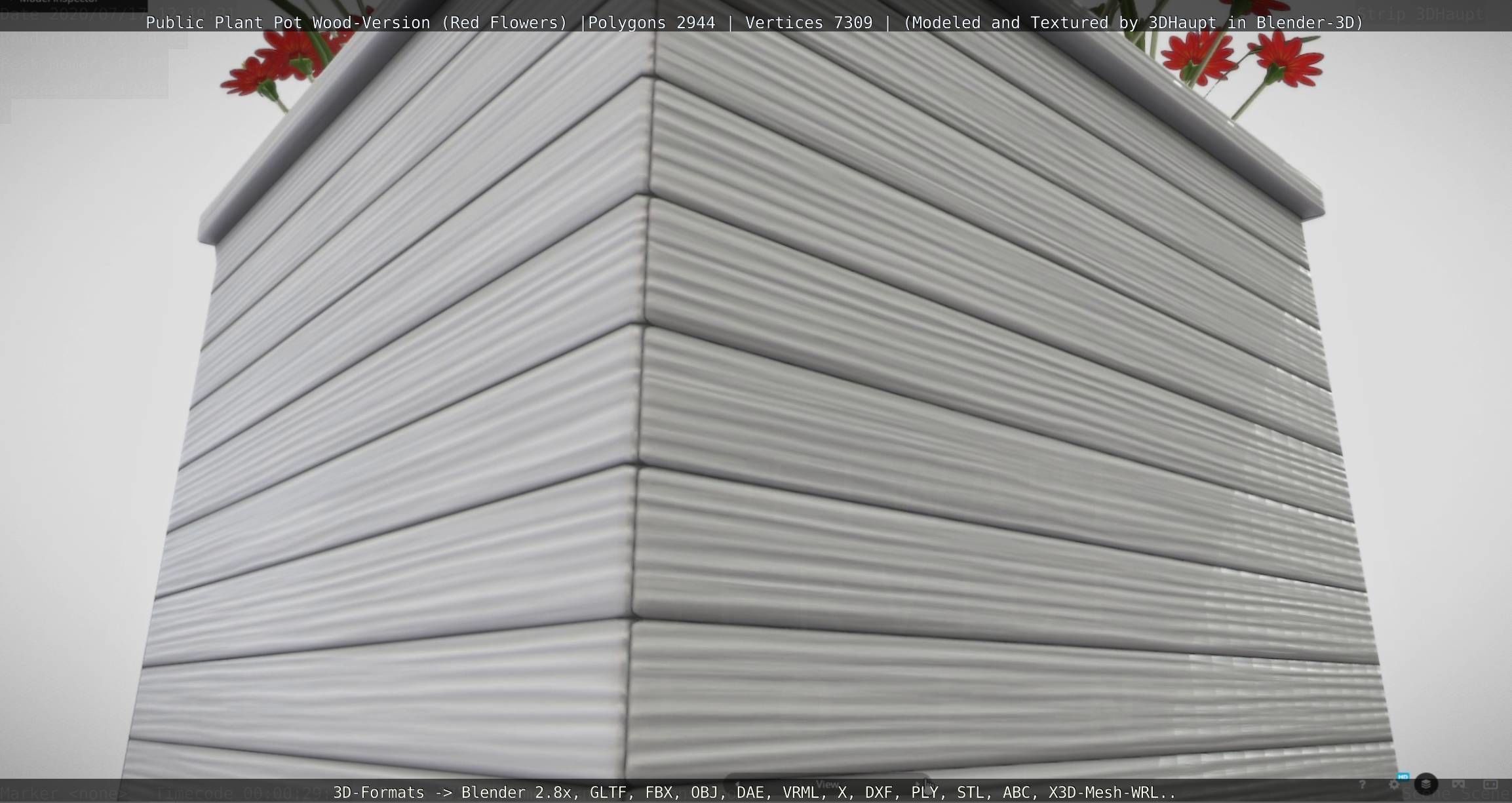 Public Plant Pot Wood-Version with Red Flowers Low-poly 3D model_135