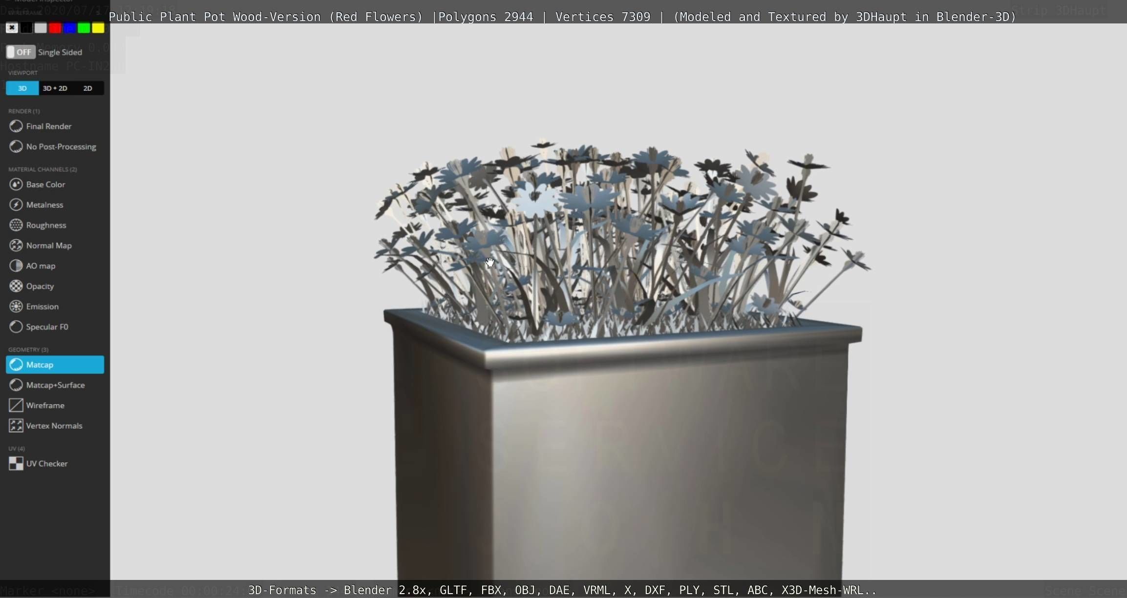 Public Plant Pot Wood-Version with Red Flowers Low-poly 3D model_111