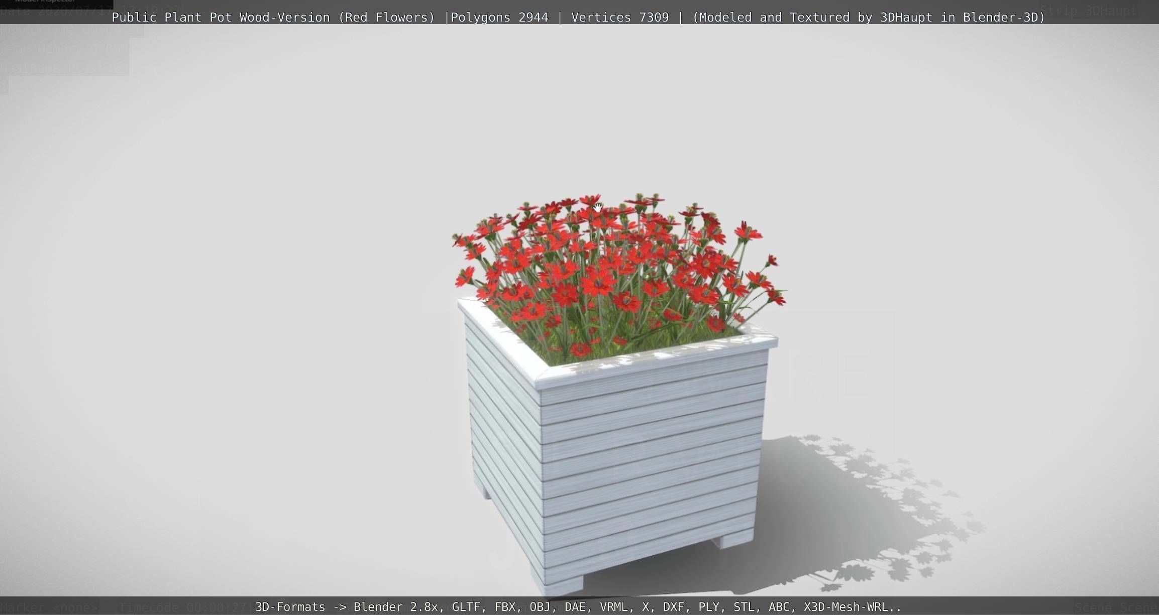 Public Plant Pot Wood-Version with Red Flowers Low-poly 3D model_128