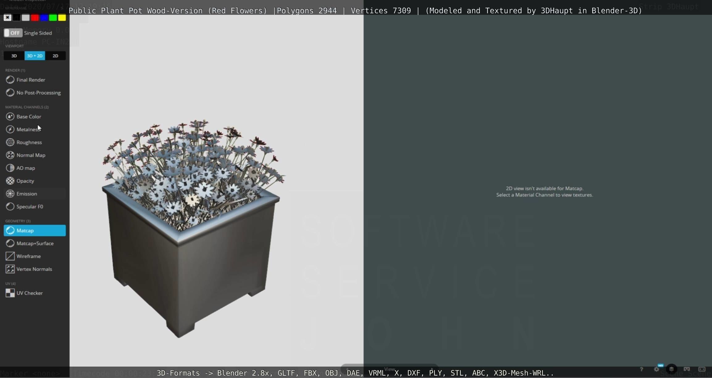 Public Plant Pot Wood-Version with Red Flowers Low-poly 3D model_108