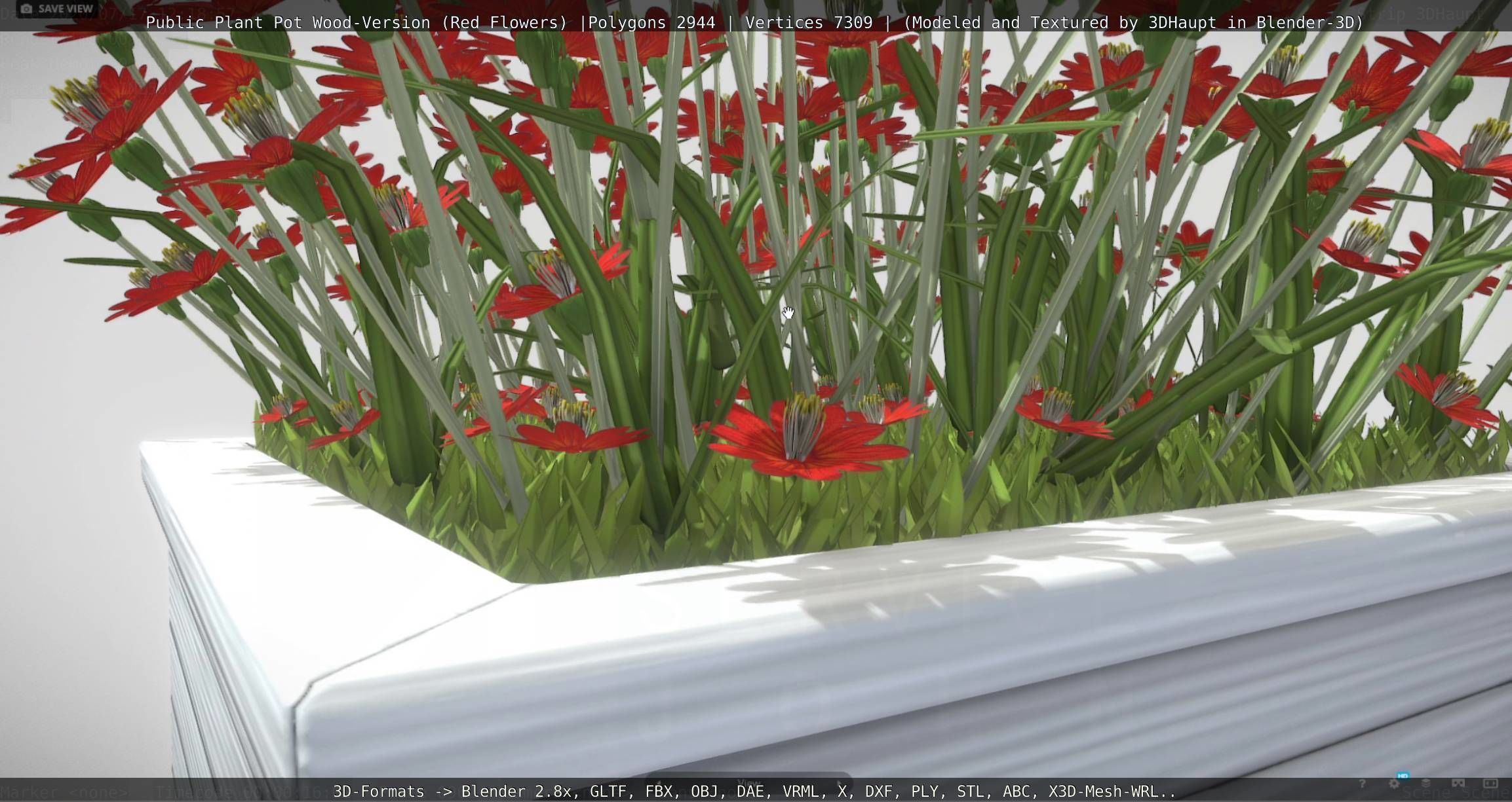 Public Plant Pot Wood-Version with Red Flowers Low-poly 3D model_74