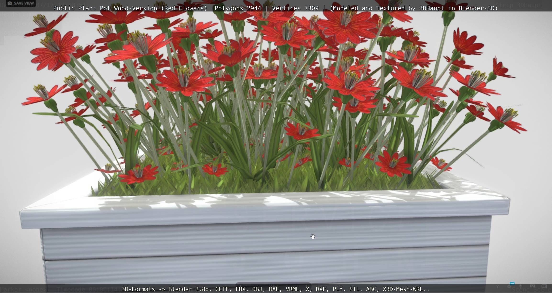 Public Plant Pot Wood-Version with Red Flowers Low-poly 3D model_67