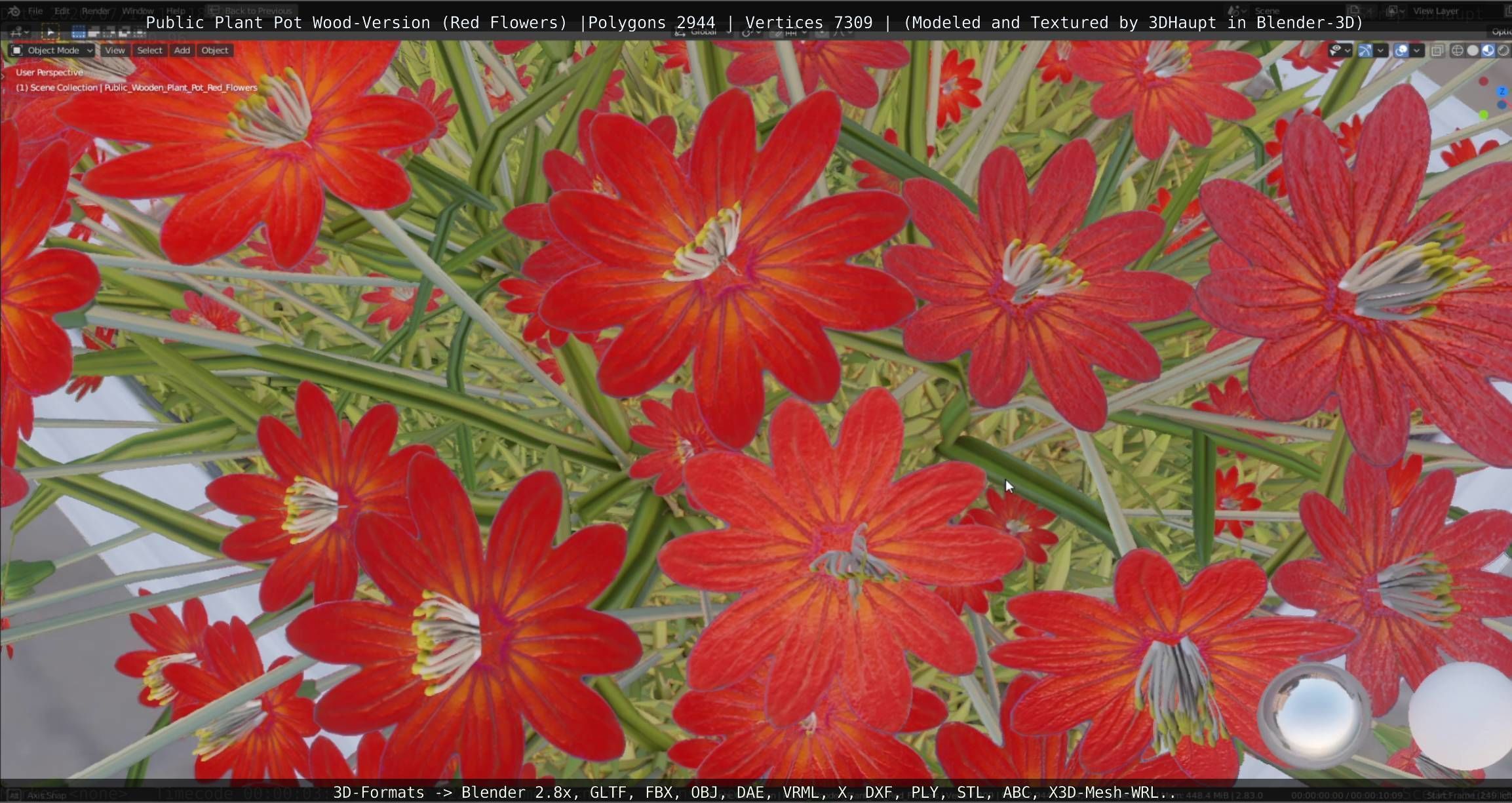 Public Plant Pot Wood-Version with Red Flowers Low-poly 3D model_17