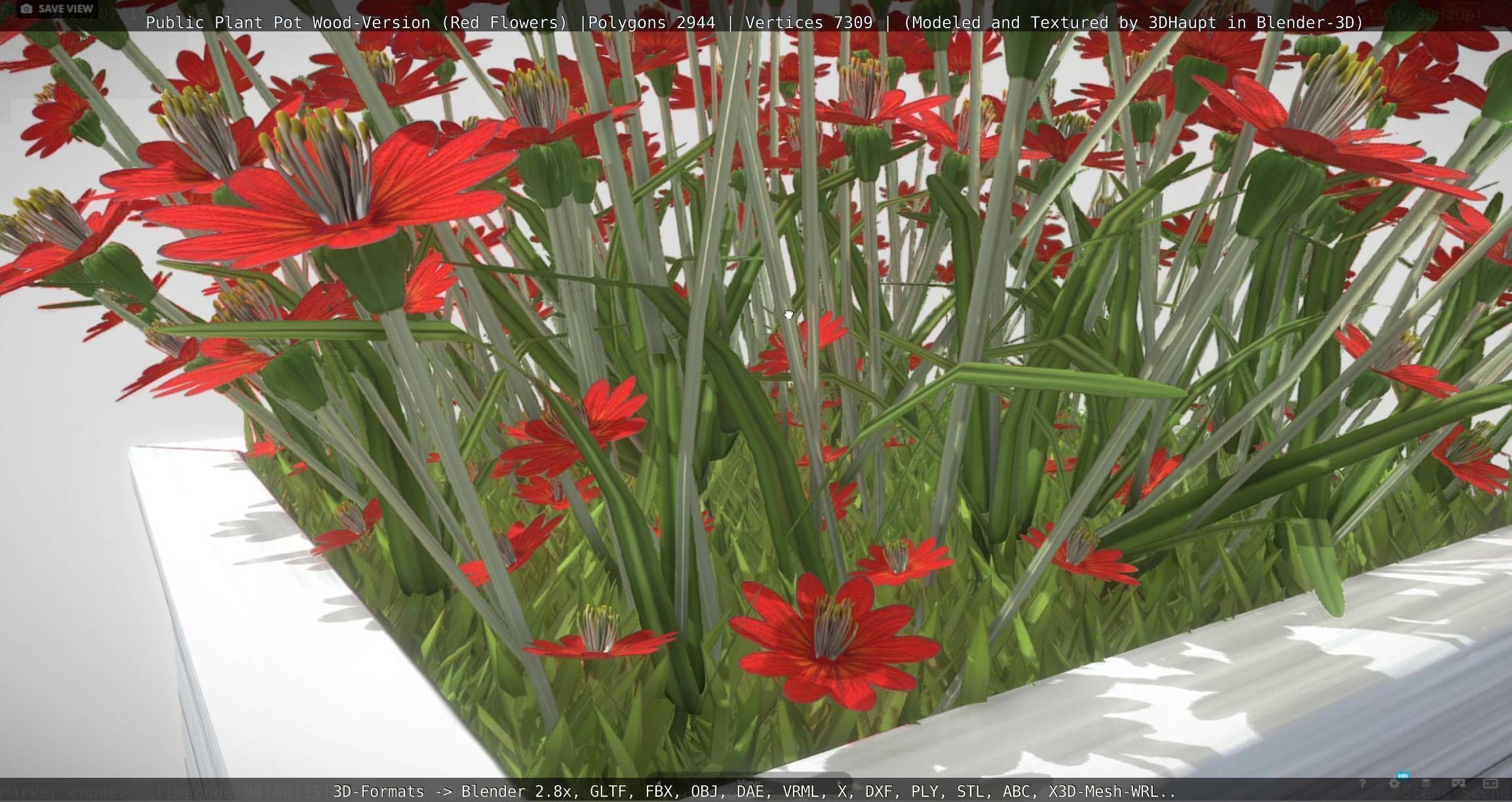 Public Plant Pot Wood-Version with Red Flowers Low-poly 3D model_73