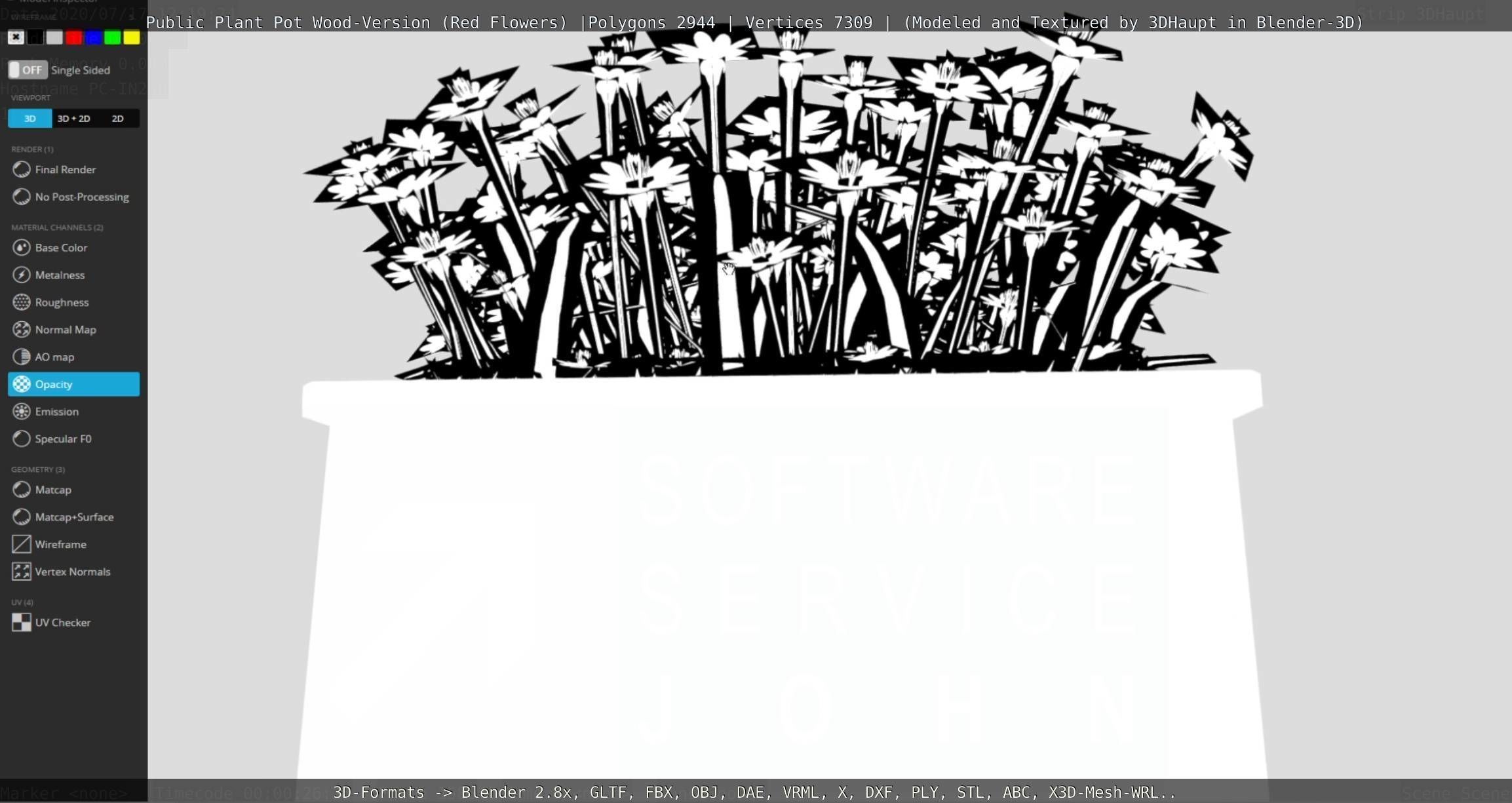 Public Plant Pot Wood-Version with Red Flowers Low-poly 3D model_122