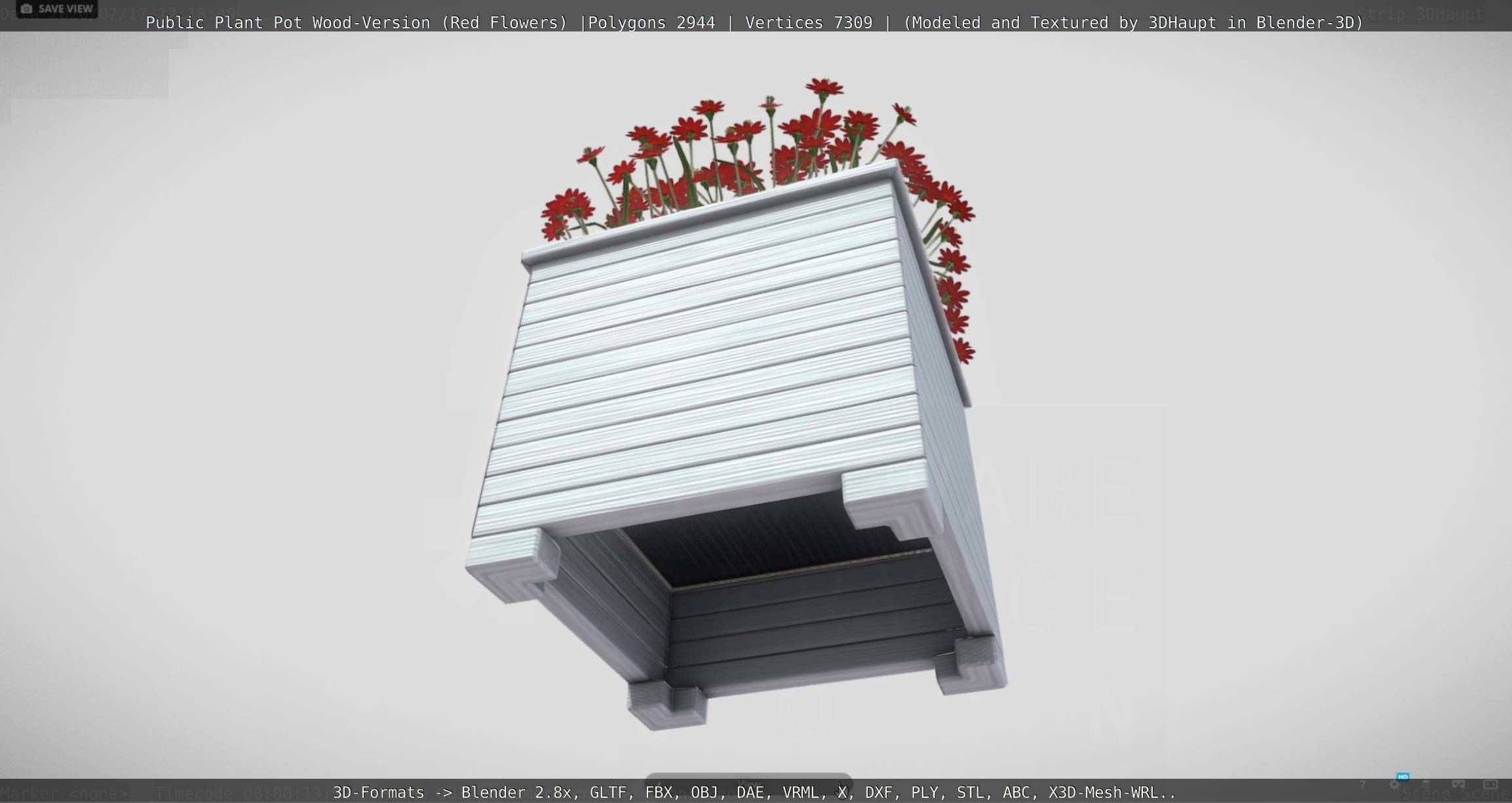 Public Plant Pot Wood-Version with Red Flowers Low-poly 3D model_64