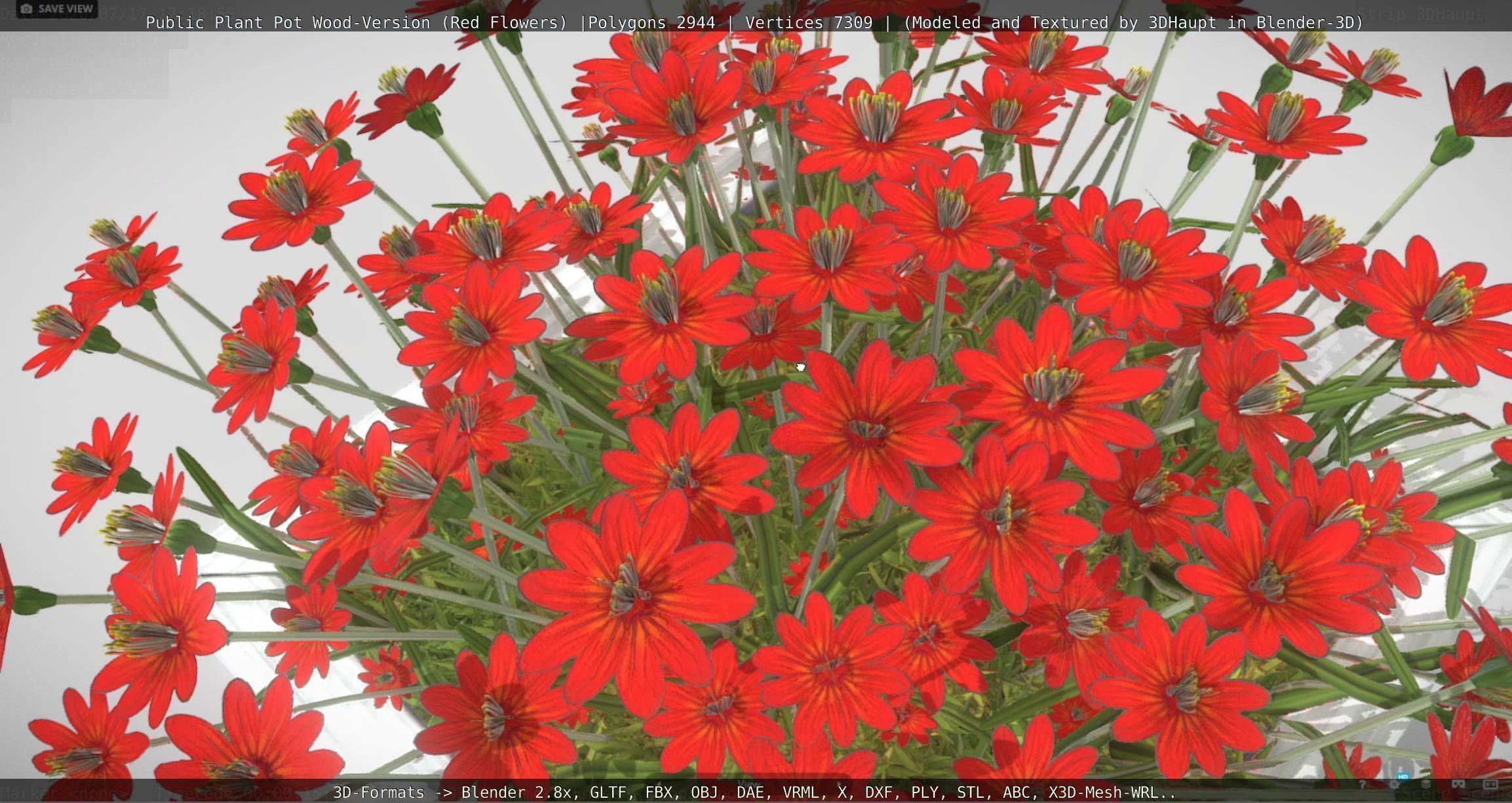 Public Plant Pot Wood-Version with Red Flowers Low-poly 3D model_72