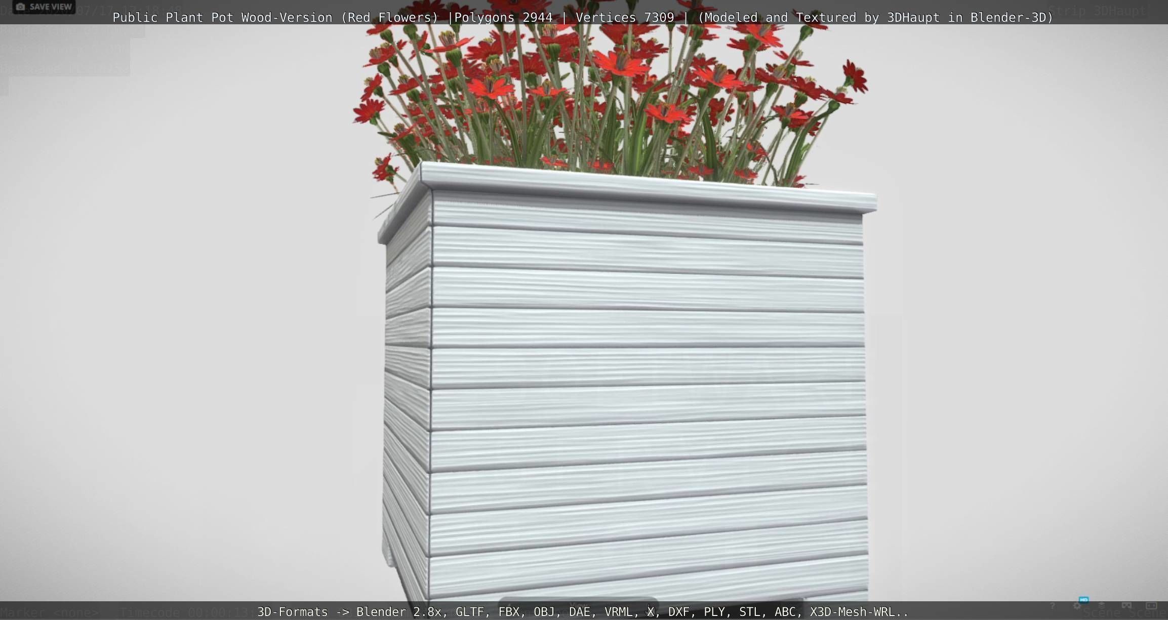 Public Plant Pot Wood-Version with Red Flowers Low-poly 3D model_63