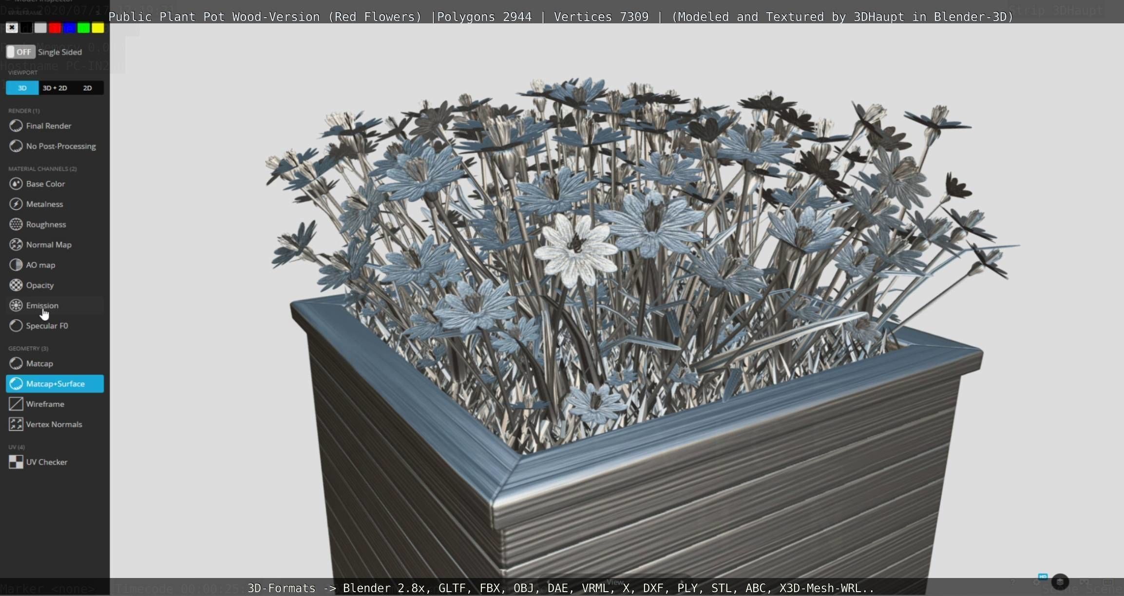 Public Plant Pot Wood-Version with Red Flowers Low-poly 3D model_117