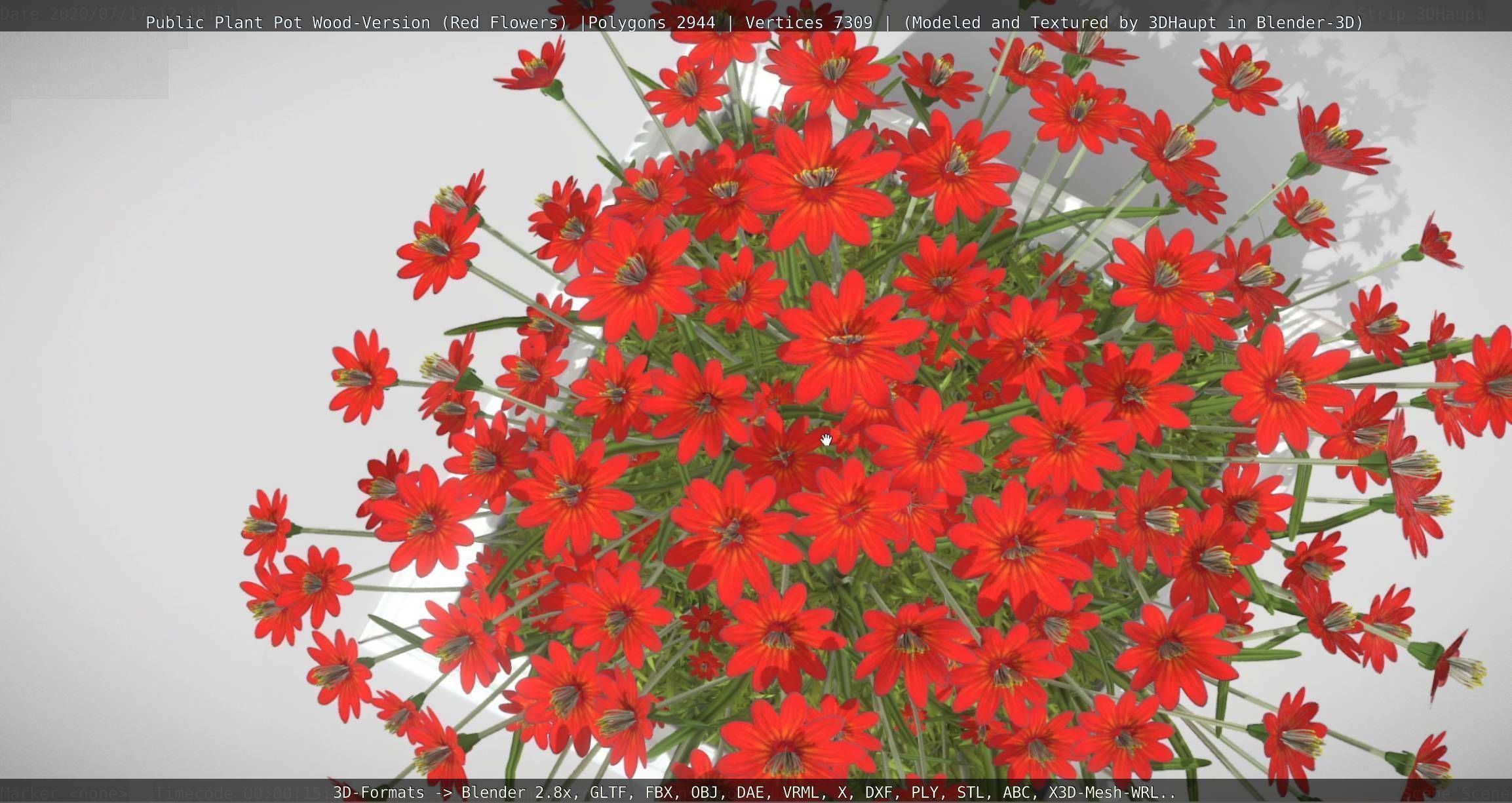Public Plant Pot Wood-Version with Red Flowers Low-poly 3D model_71