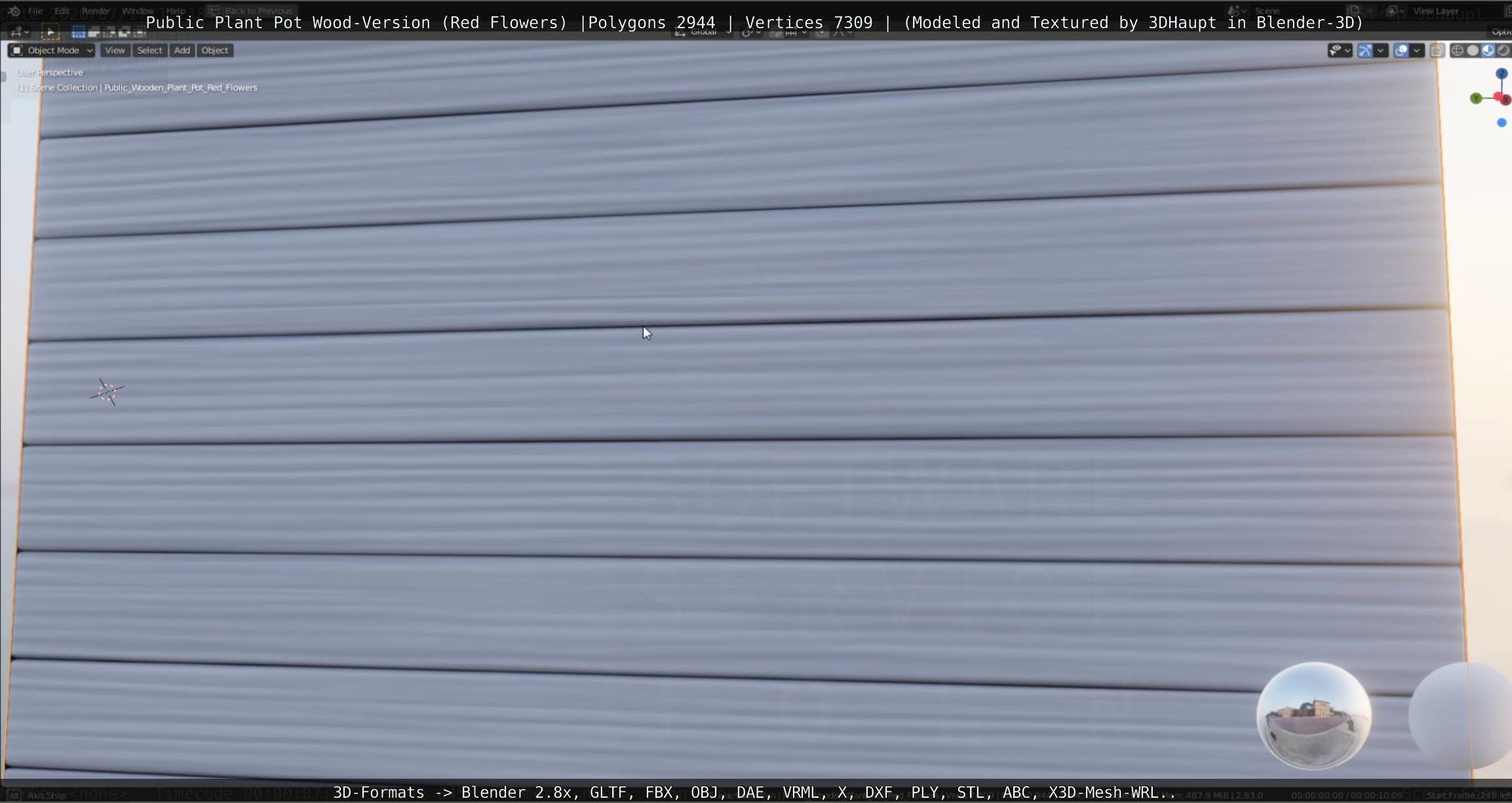 Public Plant Pot Wood-Version with Red Flowers Low-poly 3D model_35