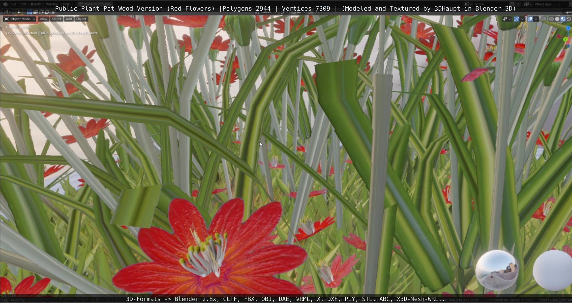 Public Plant Pot Wood-Version with Red Flowers Low-poly 3D model_15