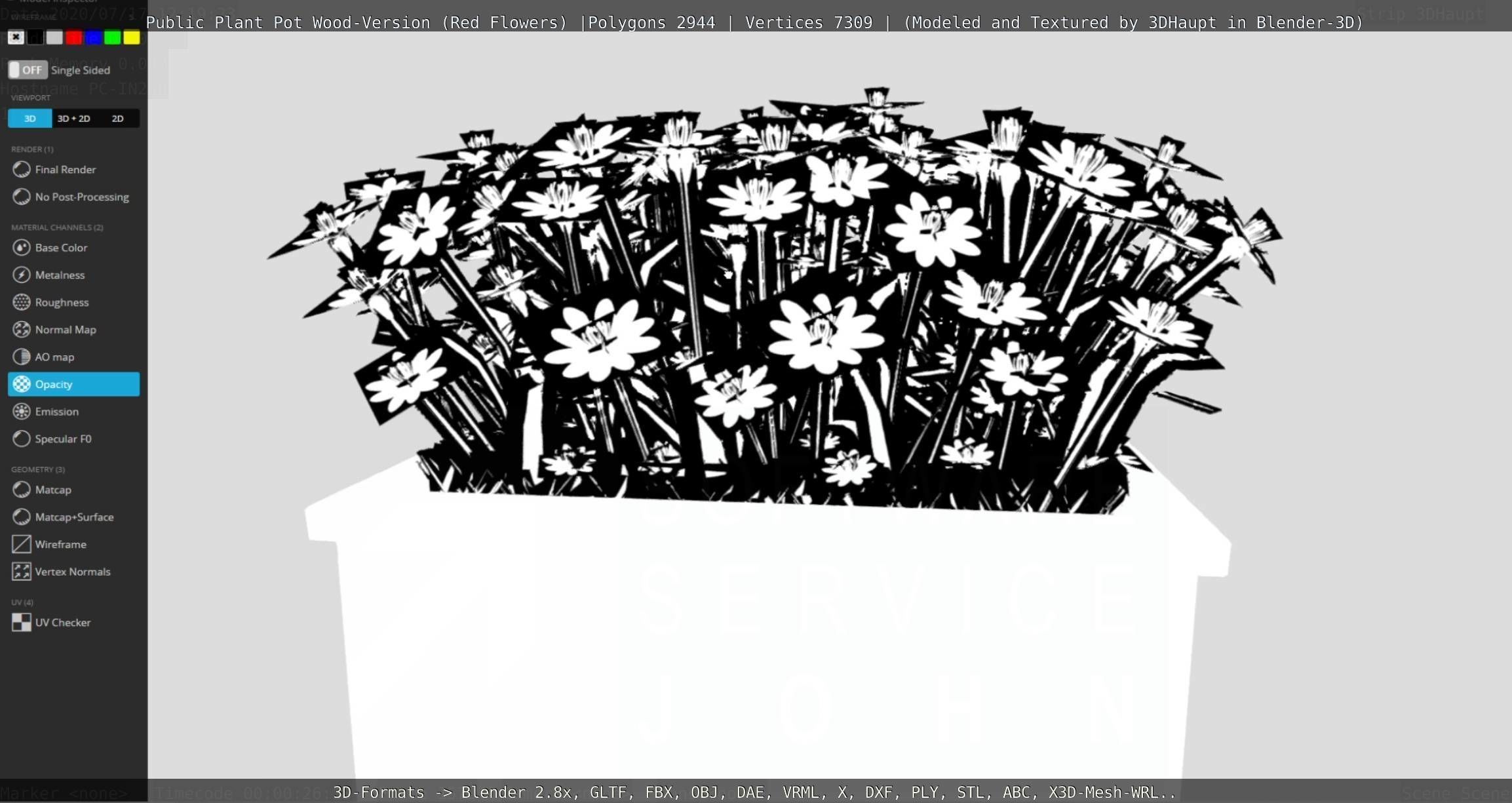 Public Plant Pot Wood-Version with Red Flowers Low-poly 3D model_121