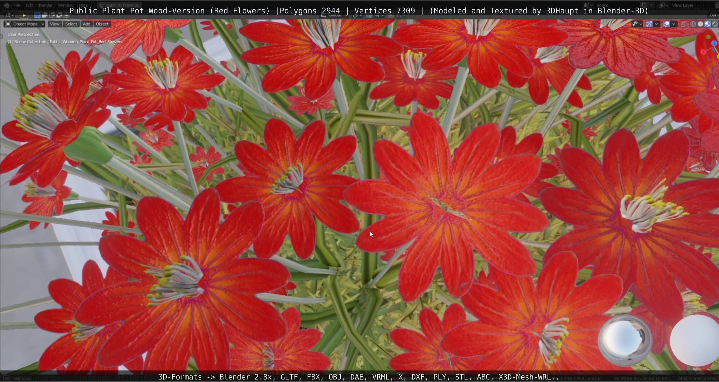 Public Plant Pot Wood-Version with Red Flowers Low-poly 3D model_16