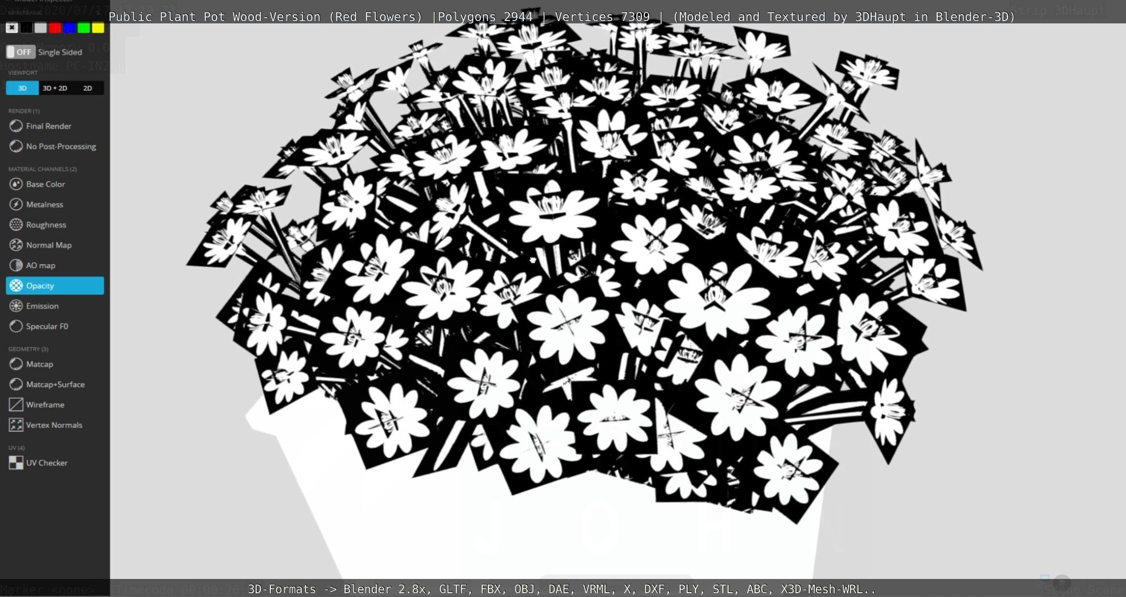 Public Plant Pot Wood-Version with Red Flowers Low-poly 3D model_120