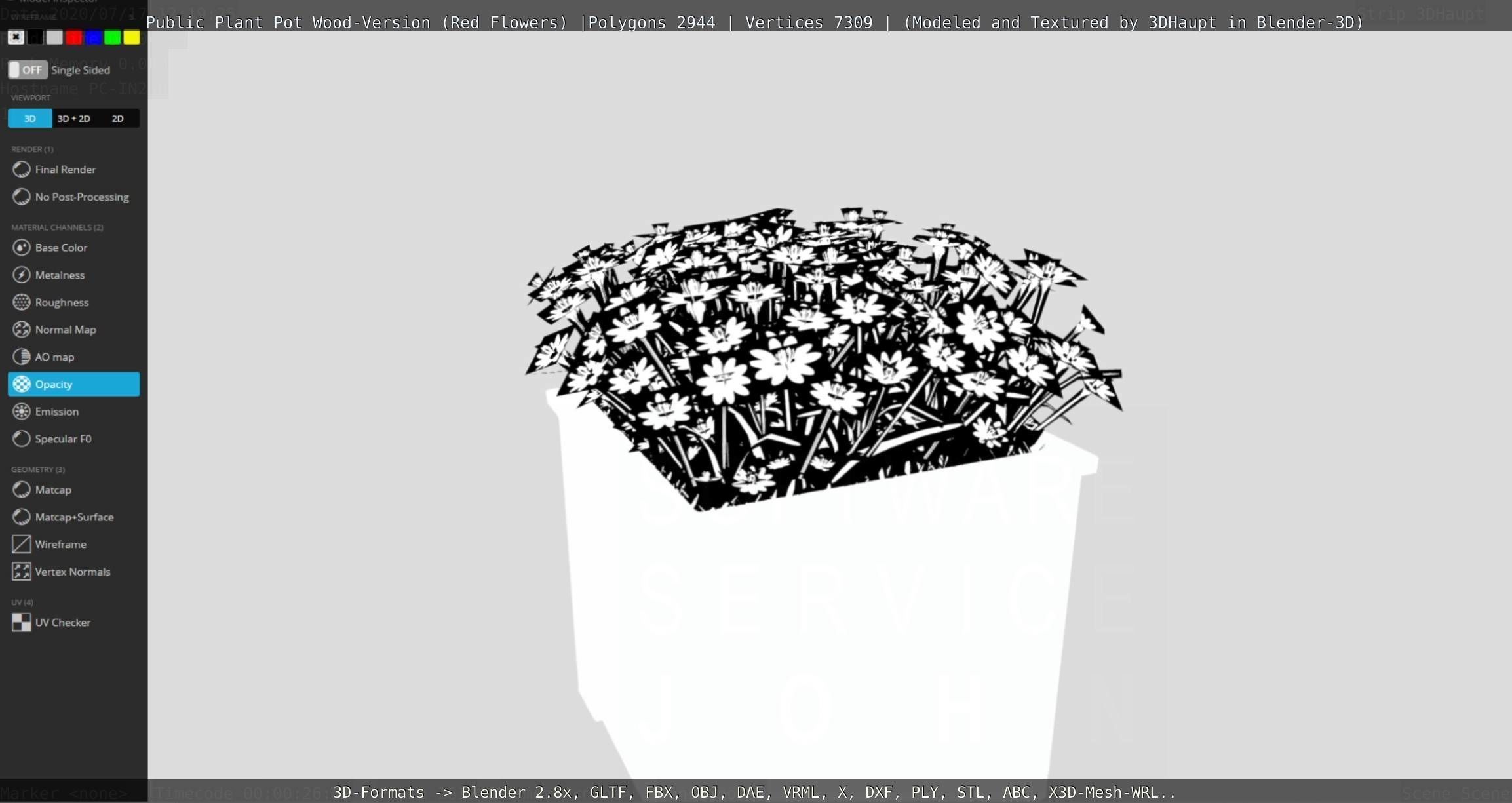 Public Plant Pot Wood-Version with Red Flowers Low-poly 3D model_124