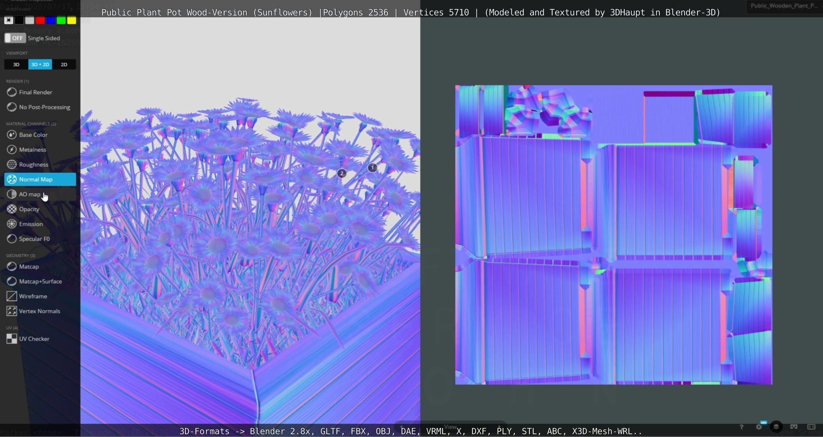 Public Plant Pot Wood-Version with Sunflowers Low-poly 3D model_109