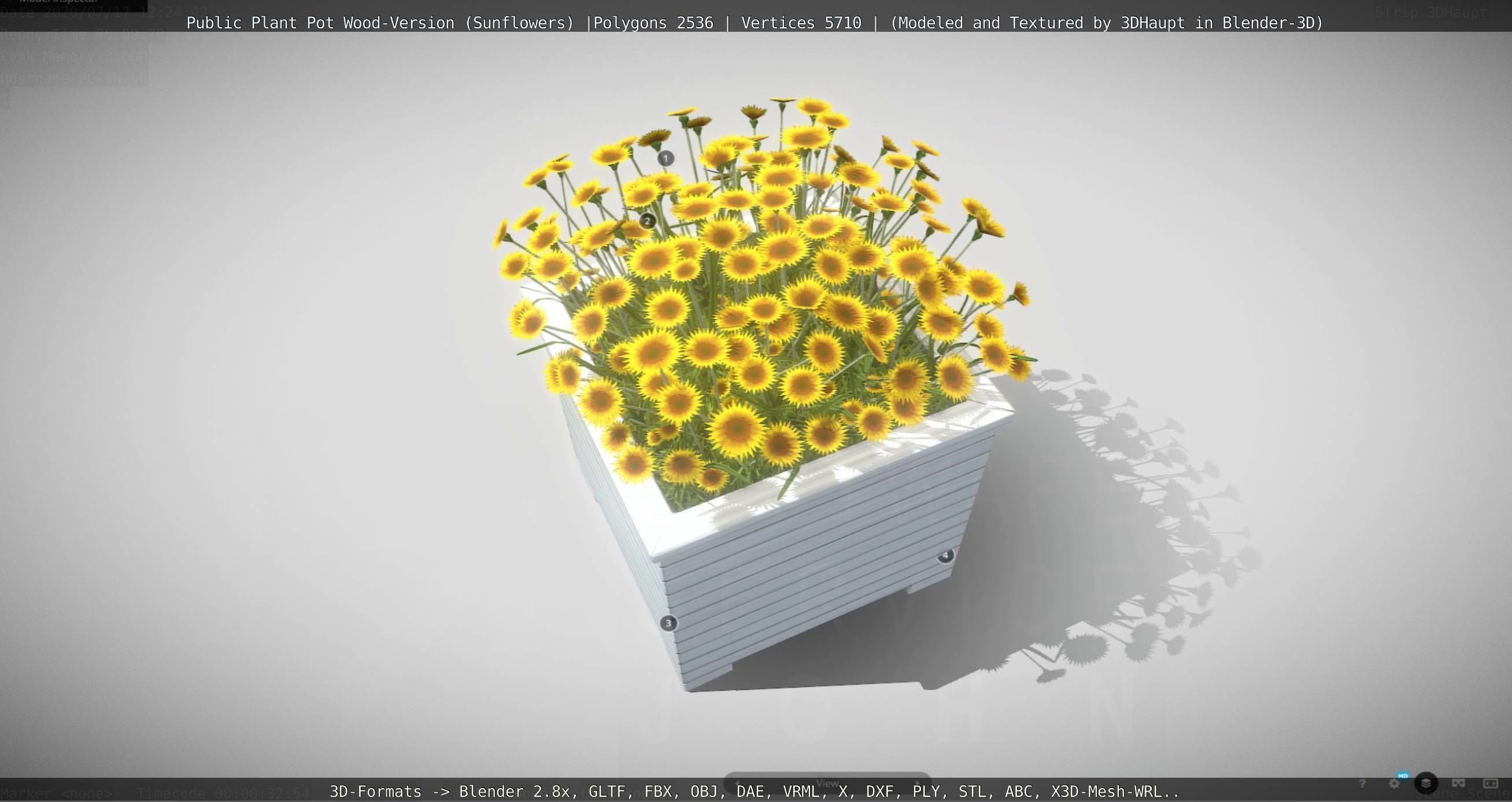 Public Plant Pot Wood-Version with Sunflowers Low-poly 3D model_130