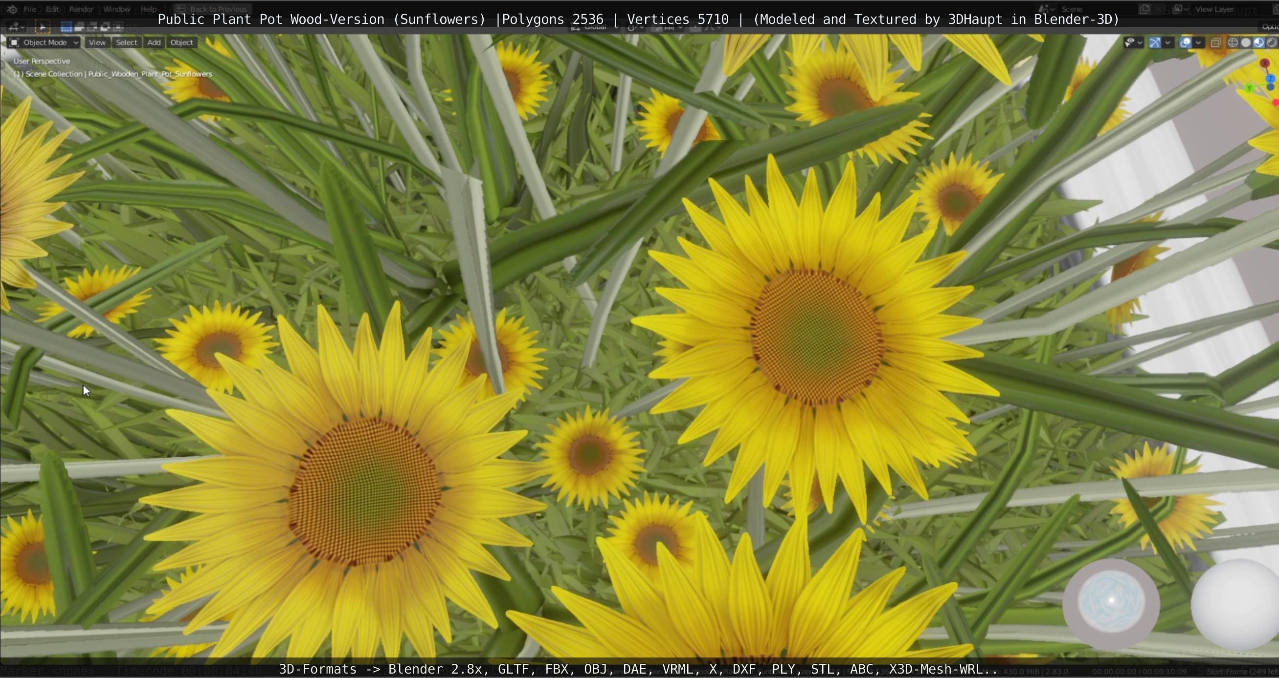 Public Plant Pot Wood-Version with Sunflowers Low-poly 3D model_25