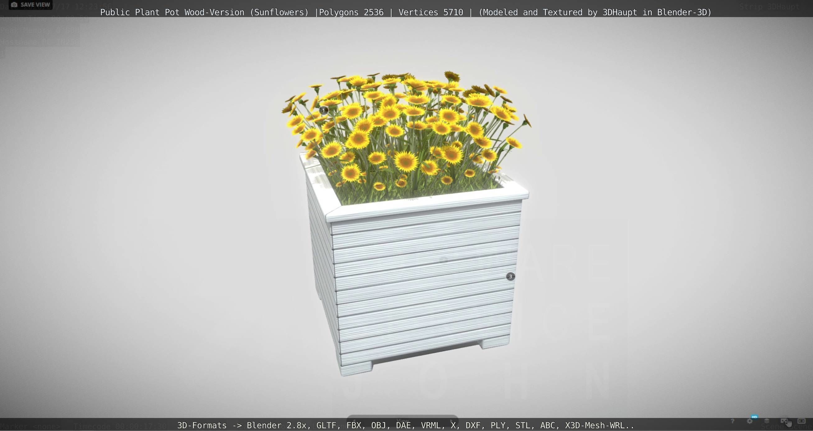 Public Plant Pot Wood-Version with Sunflowers Low-poly 3D model_79
