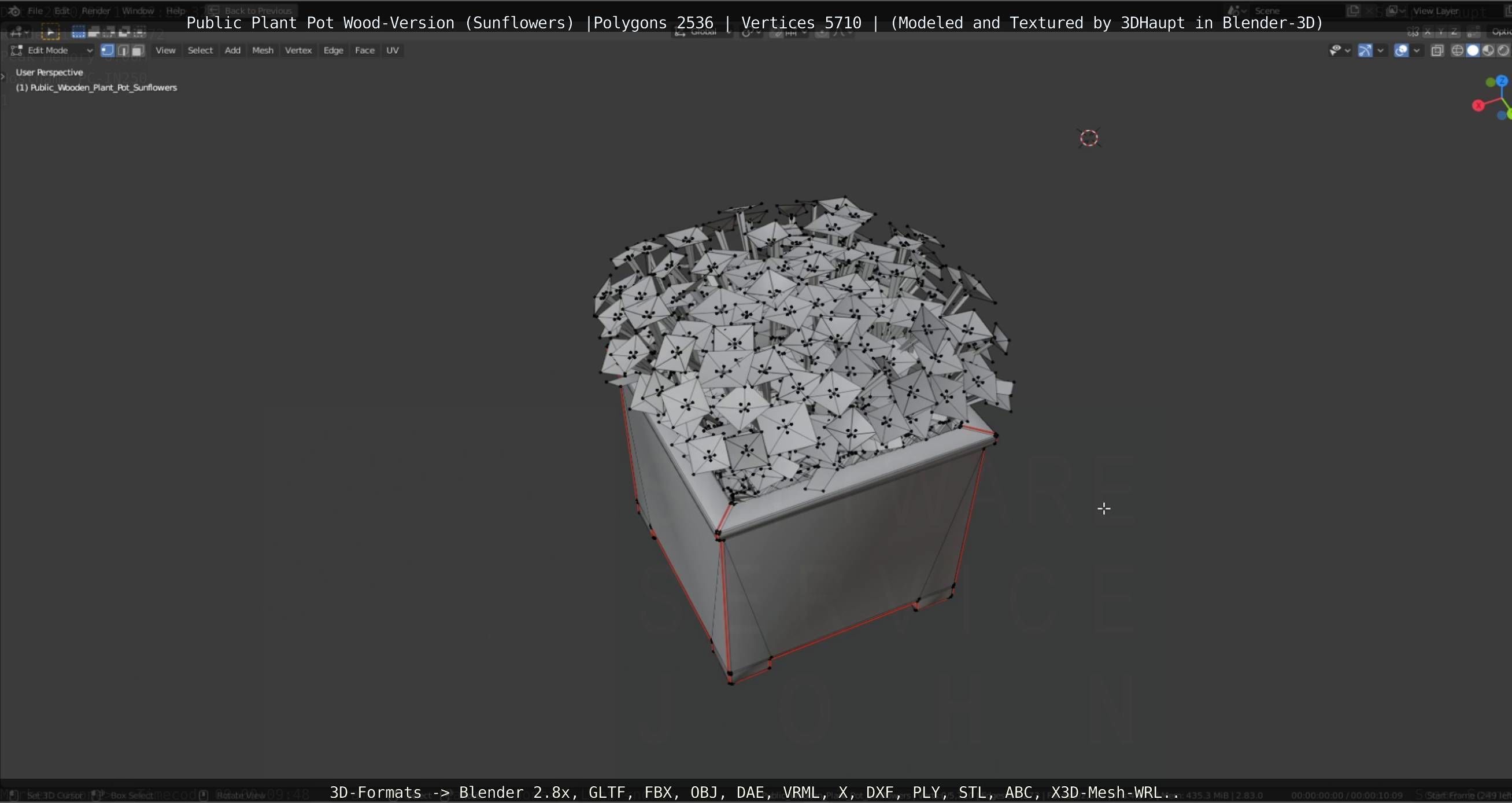 Public Plant Pot Wood-Version with Sunflowers Low-poly 3D model_47