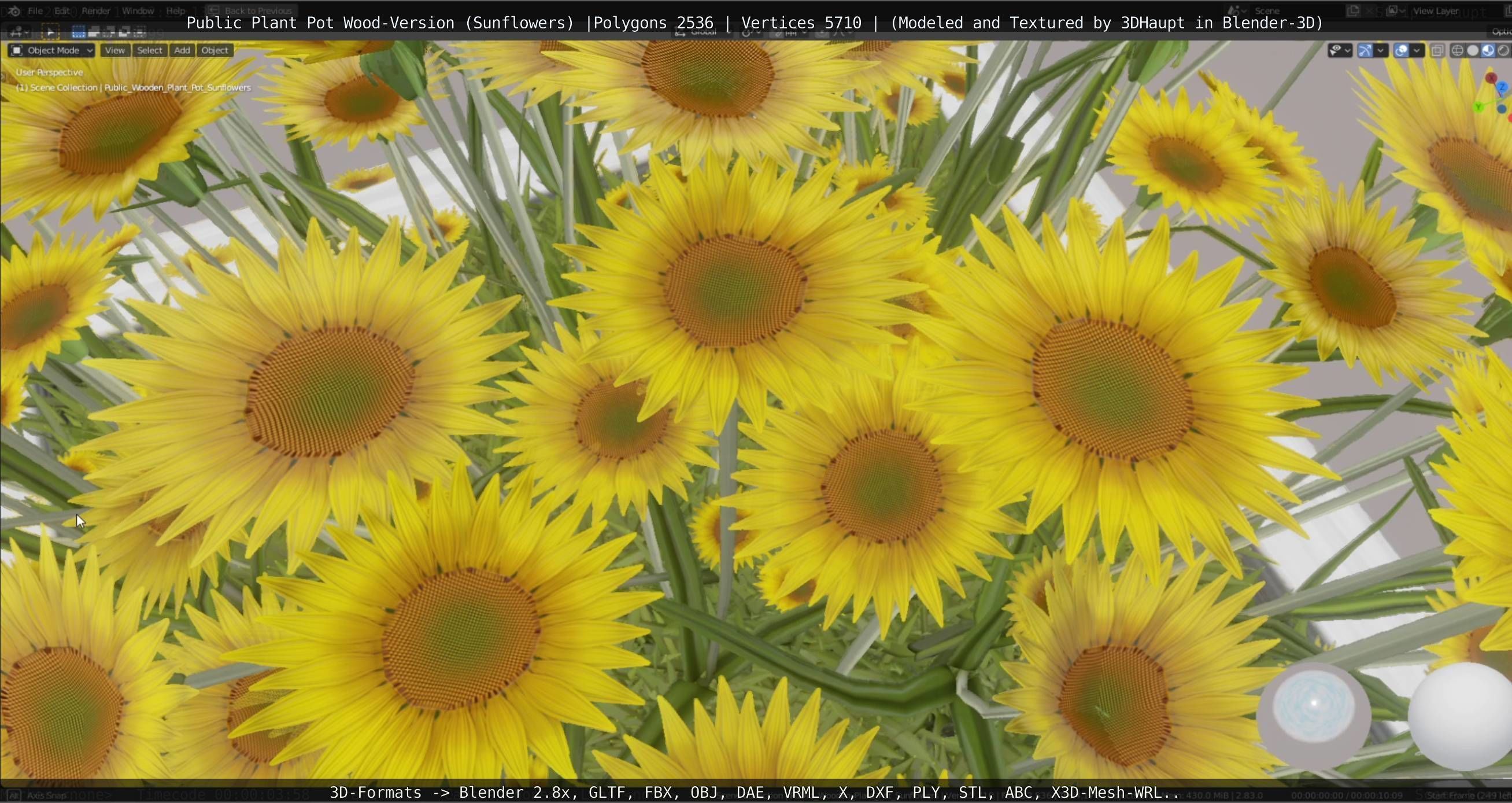 Public Plant Pot Wood-Version with Sunflowers Low-poly 3D model_22