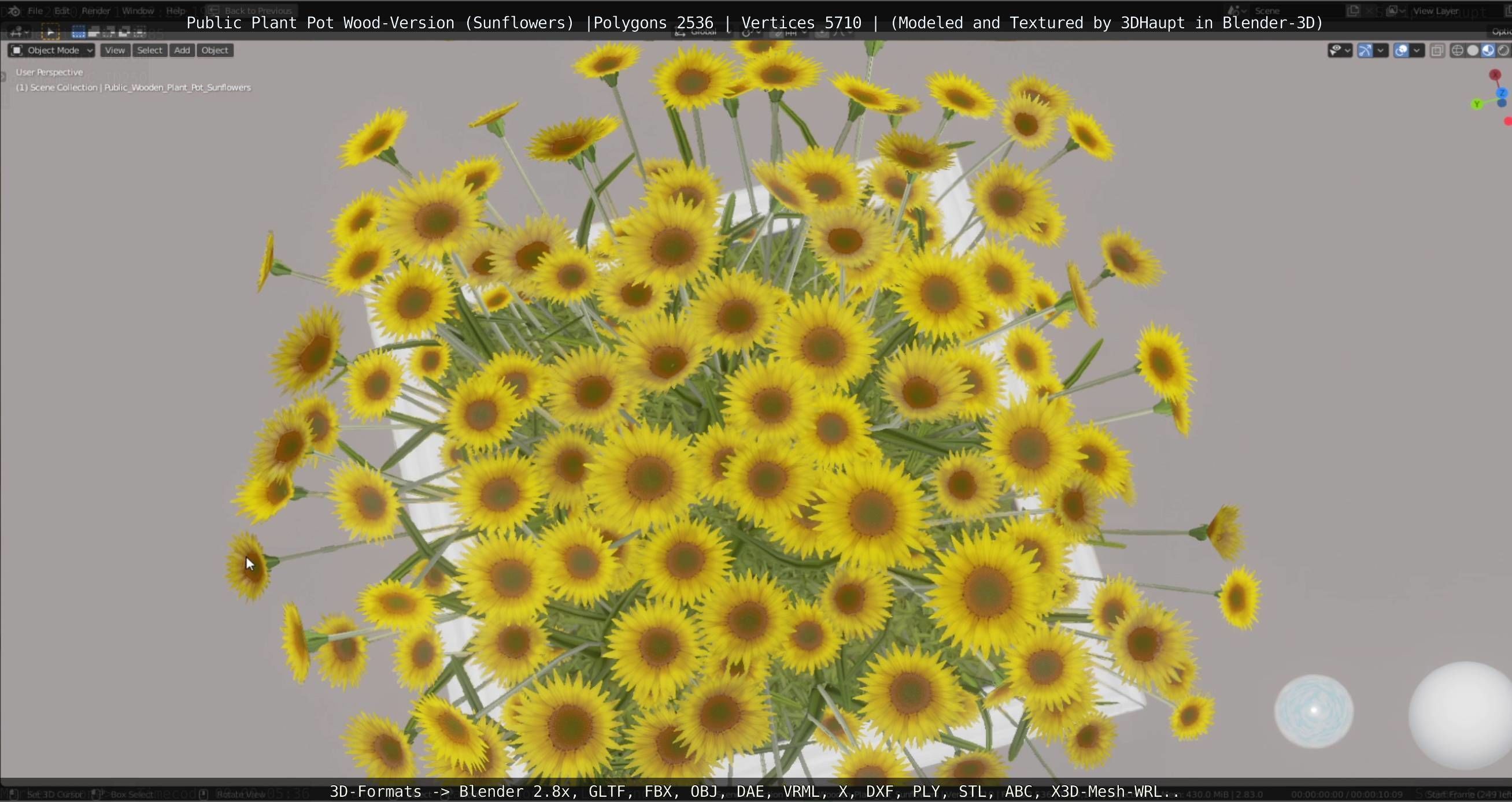 Public Plant Pot Wood-Version with Sunflowers Low-poly 3D model_29