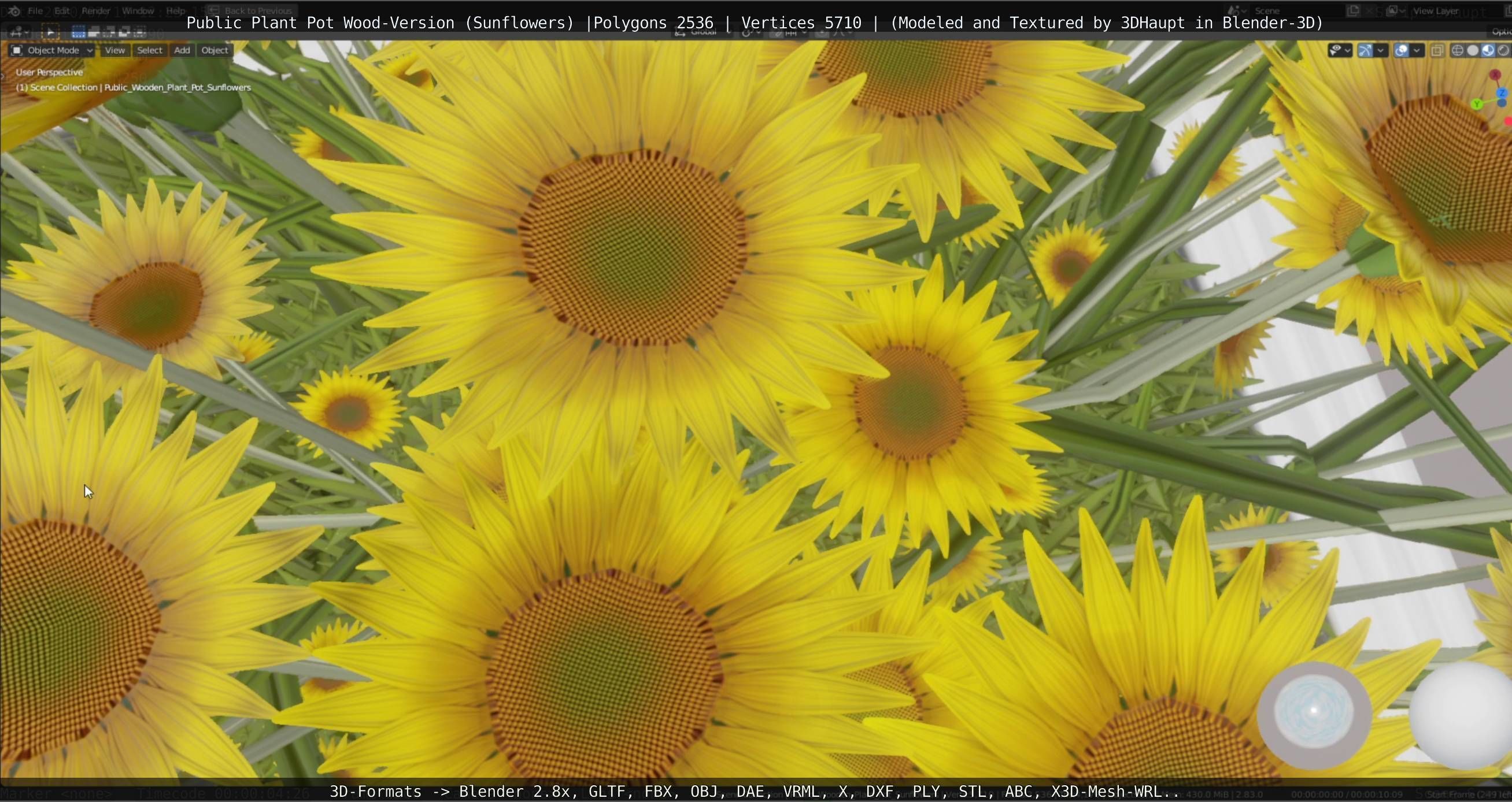 Public Plant Pot Wood-Version with Sunflowers Low-poly 3D model_24