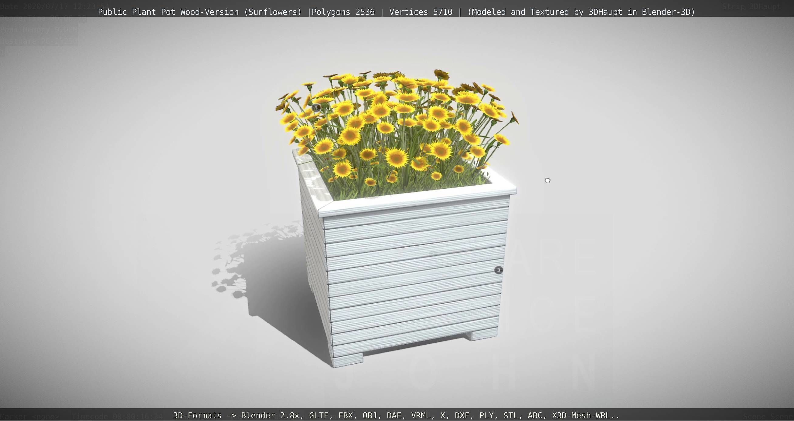 Public Plant Pot Wood-Version with Sunflowers Low-poly 3D model_75