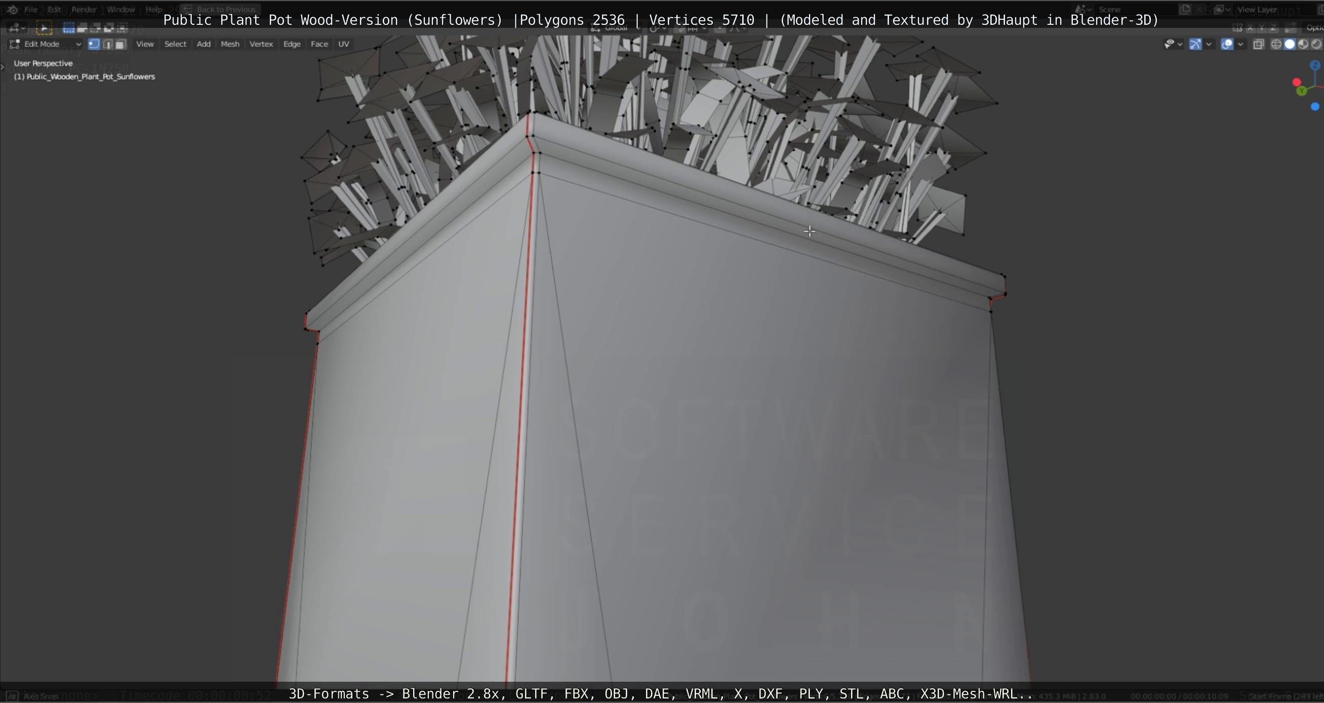 Public Plant Pot Wood-Version with Sunflowers Low-poly 3D model_43