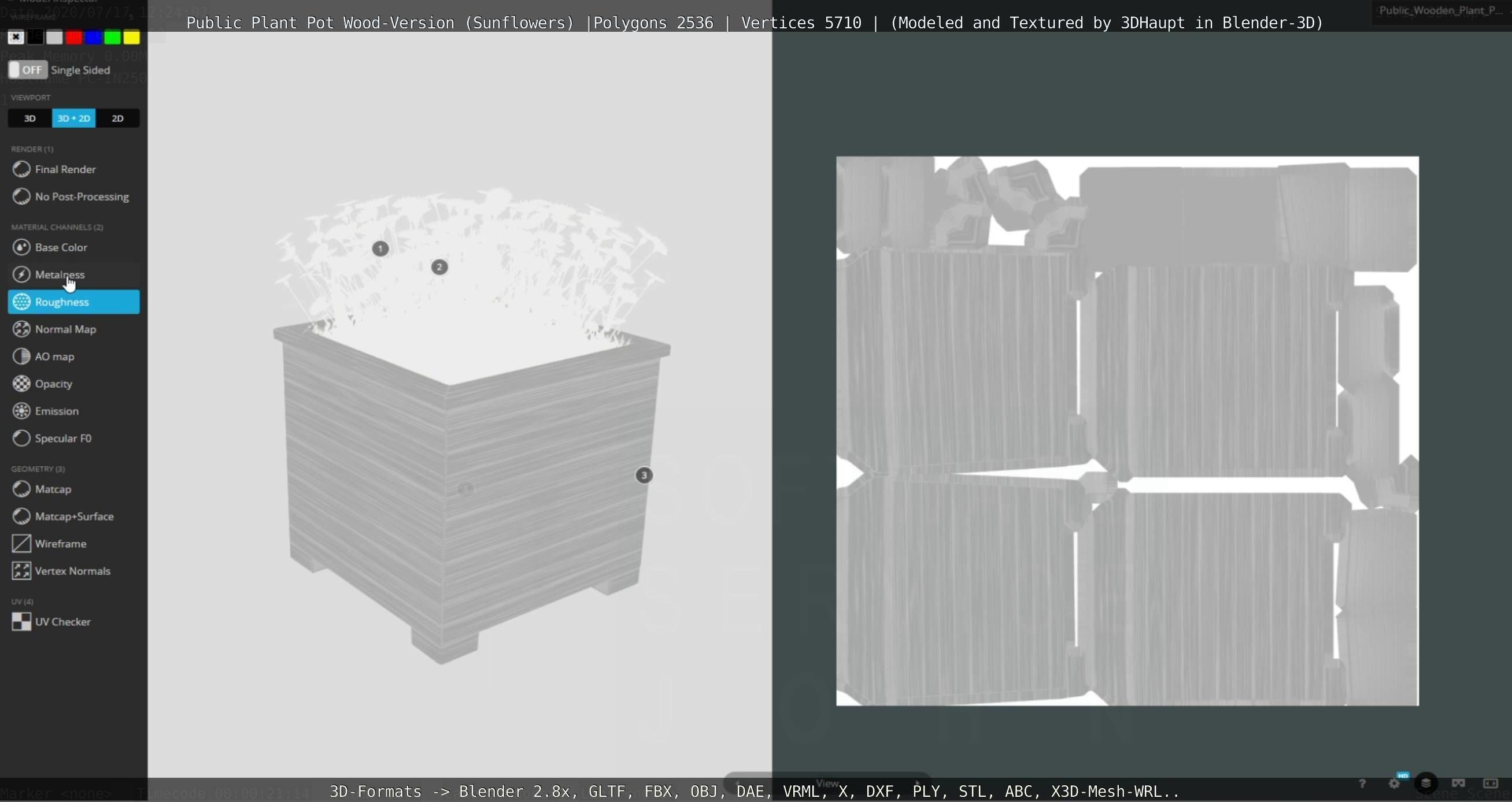 Public Plant Pot Wood-Version with Sunflowers Low-poly 3D model_95