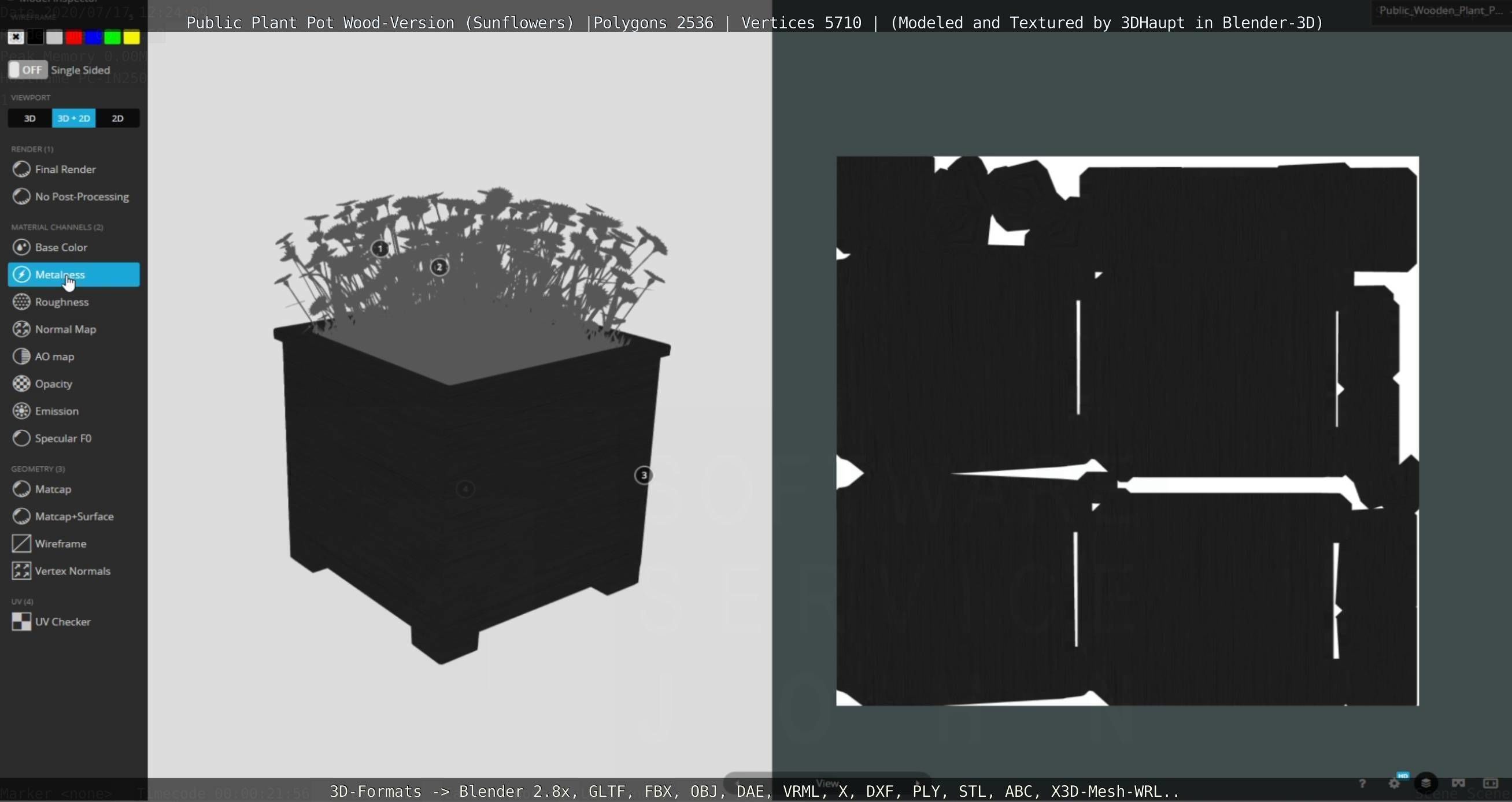 Public Plant Pot Wood-Version with Sunflowers Low-poly 3D model_98