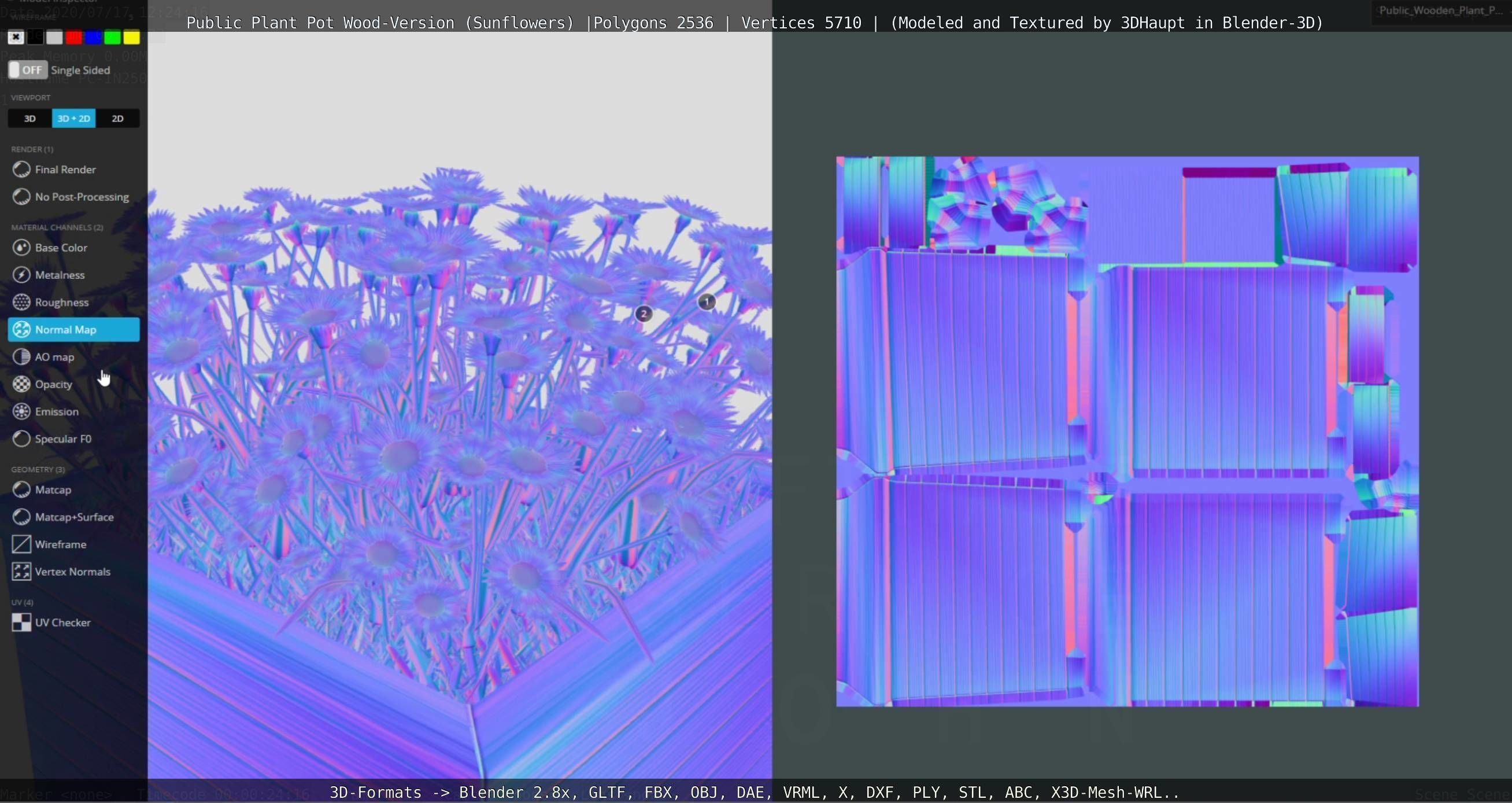 Public Plant Pot Wood-Version with Sunflowers Low-poly 3D model_108