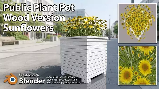 Public Plant Pot Wood-Version with Sunflowers