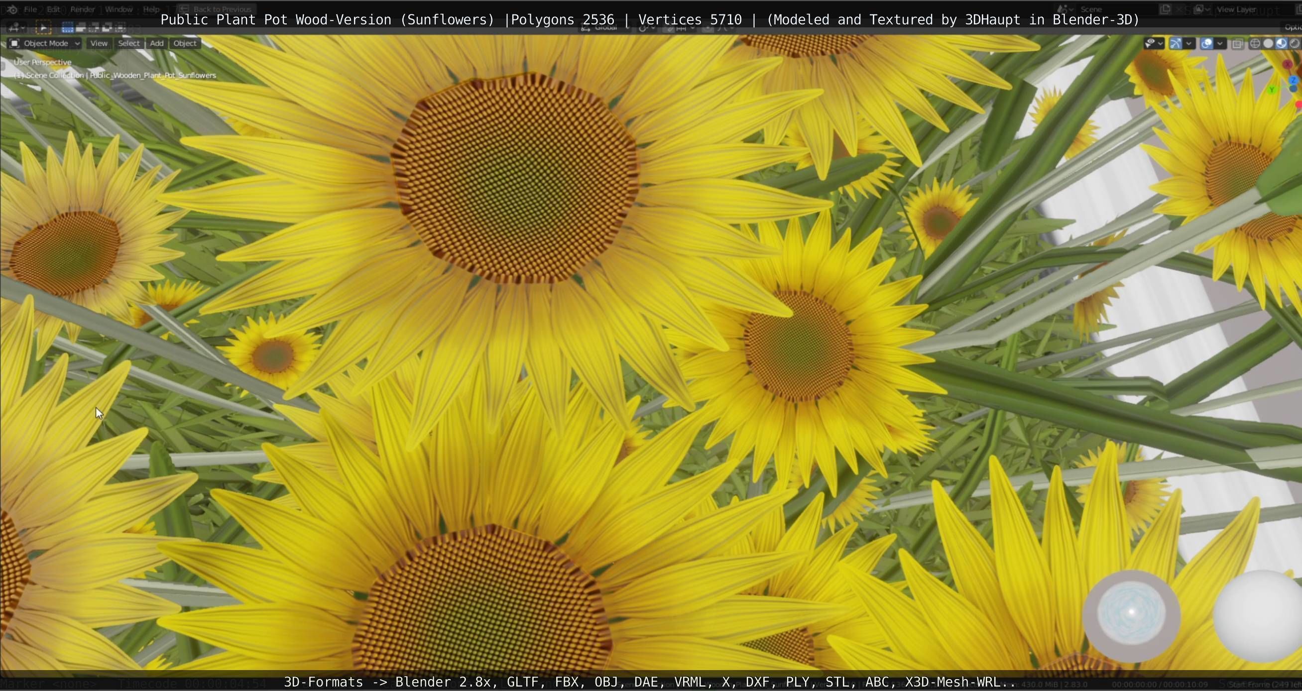 Public Plant Pot Wood-Version with Sunflowers Low-poly 3D model_26