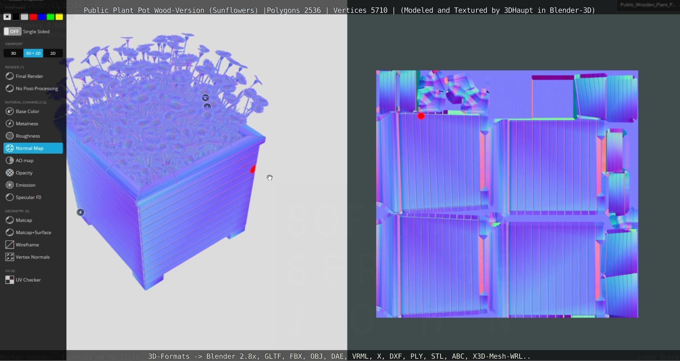 Public Plant Pot Wood-Version with Sunflowers Low-poly 3D model_101