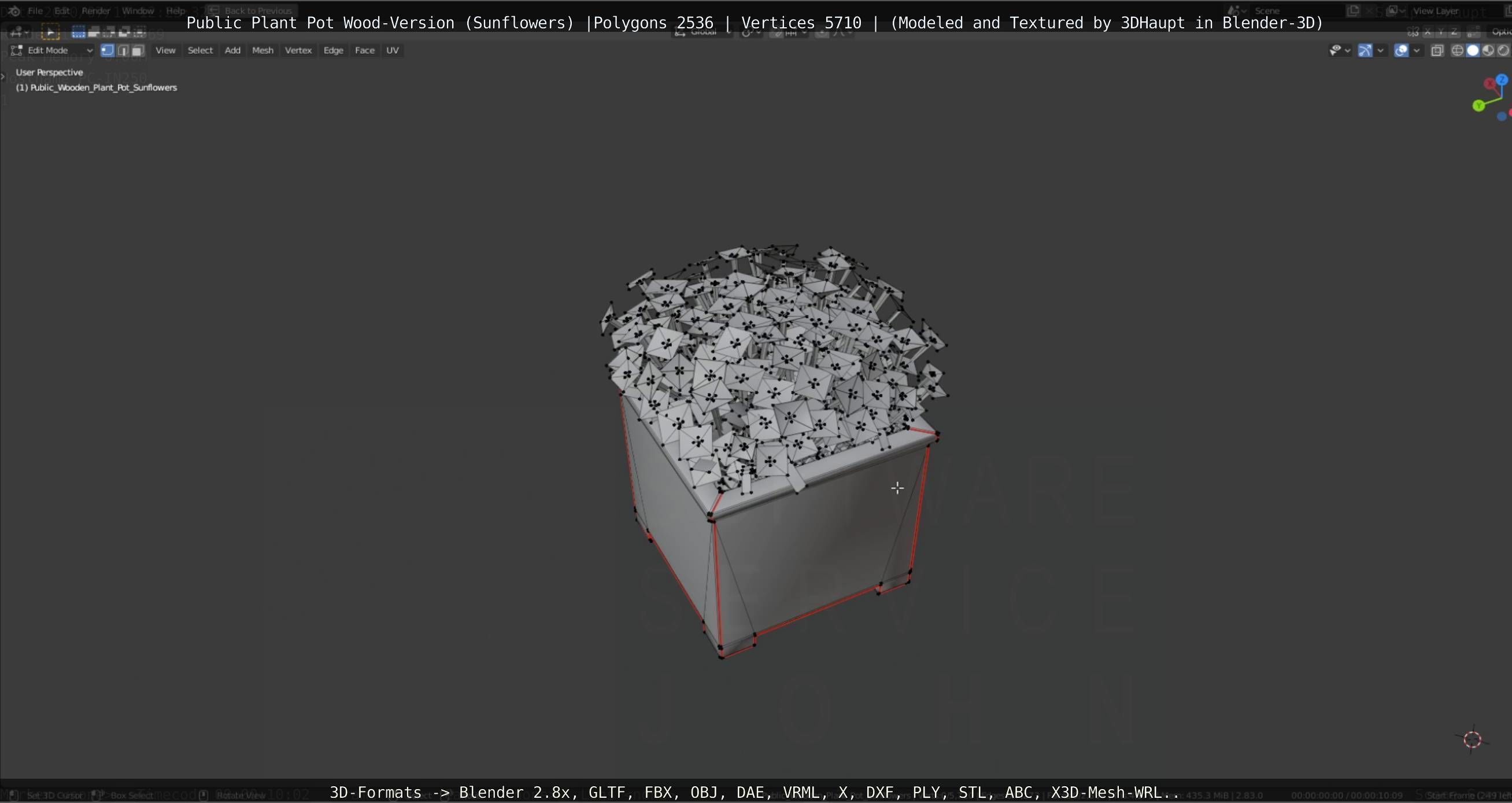 Public Plant Pot Wood-Version with Sunflowers Low-poly 3D model_48