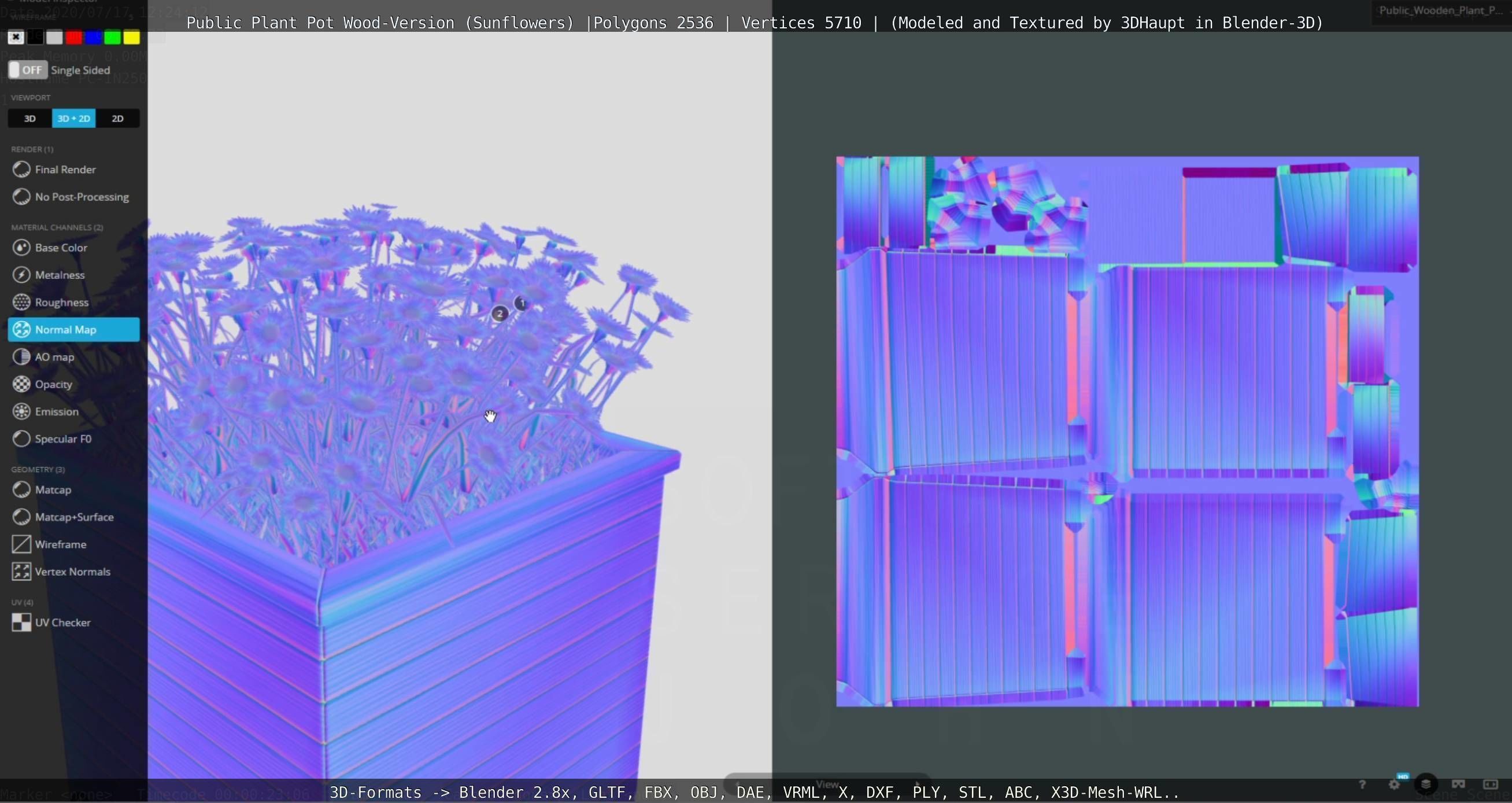 Public Plant Pot Wood-Version with Sunflowers Low-poly 3D model_103