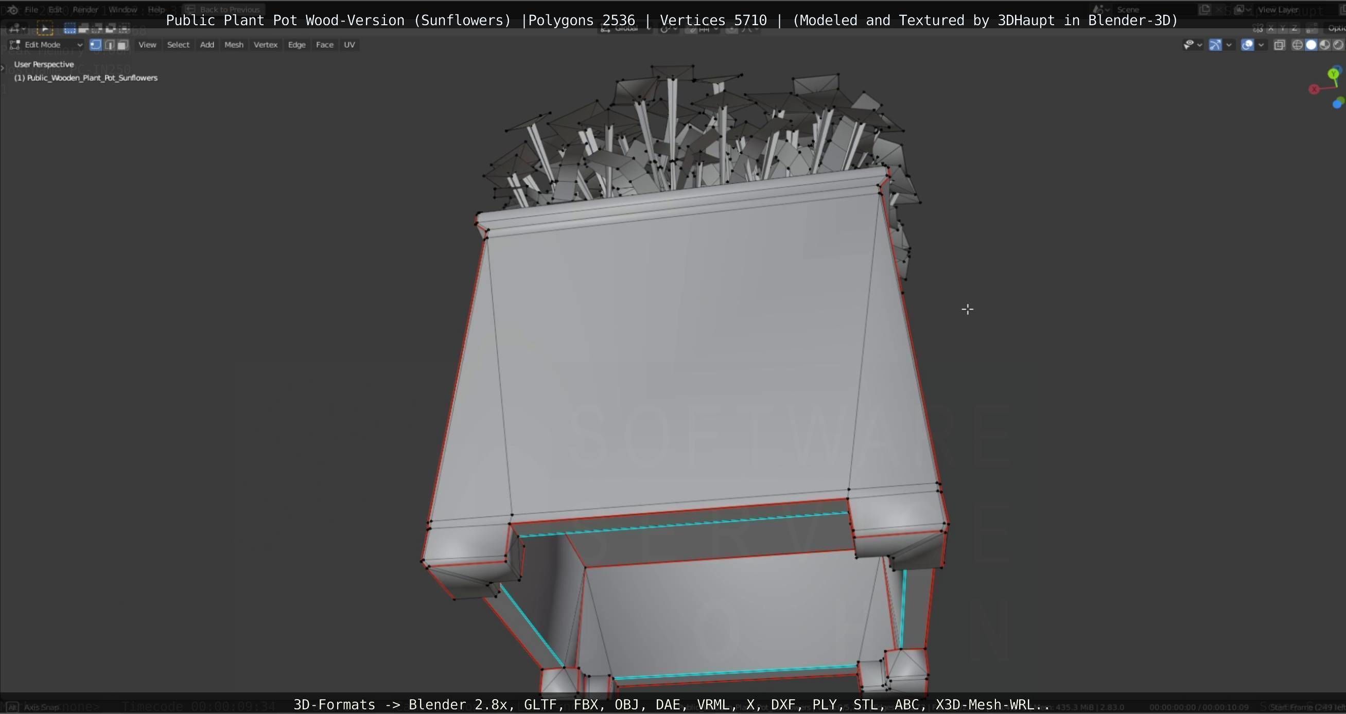 Public Plant Pot Wood-Version with Sunflowers Low-poly 3D model_46