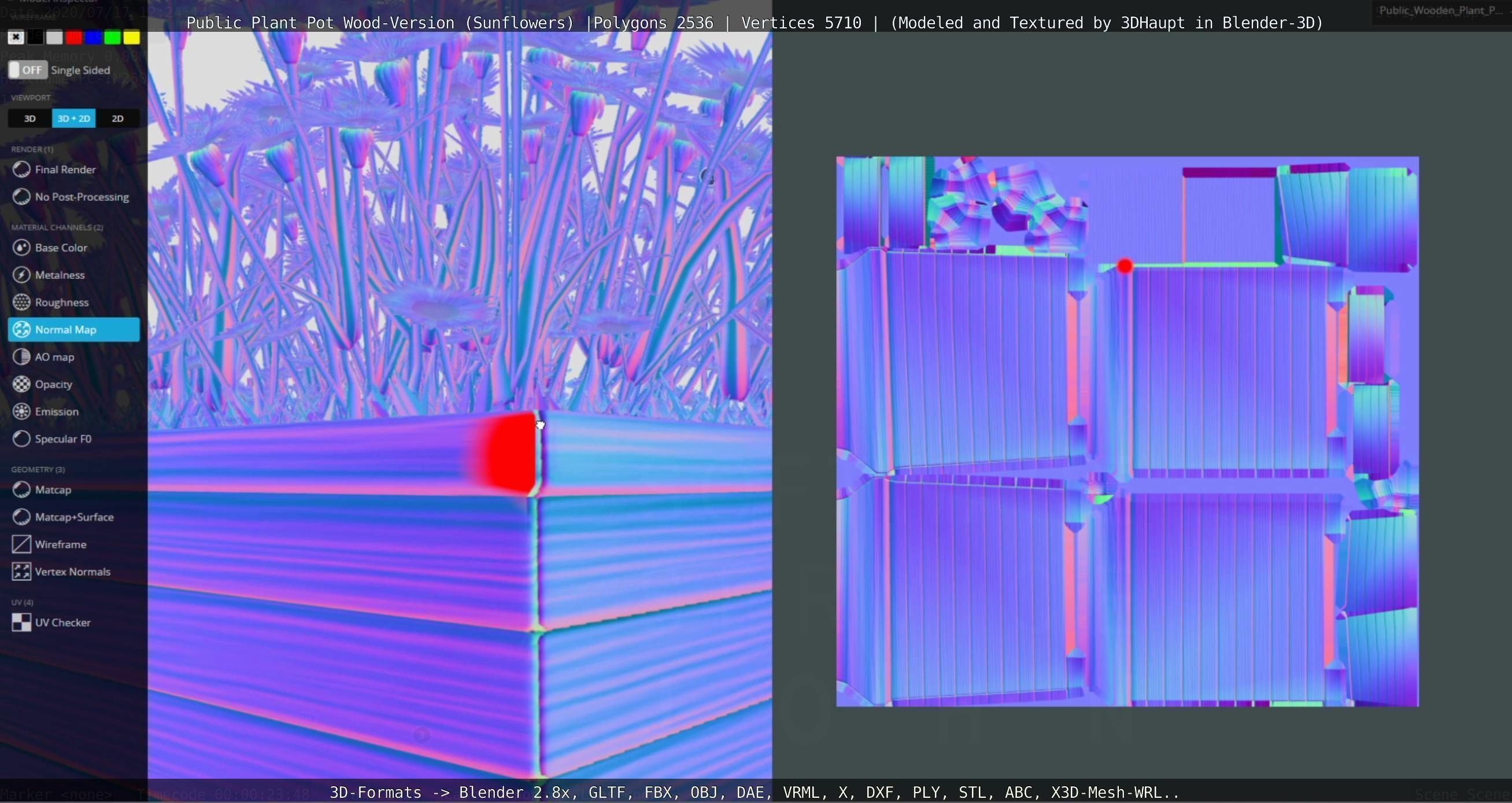 Public Plant Pot Wood-Version with Sunflowers Low-poly 3D model_106