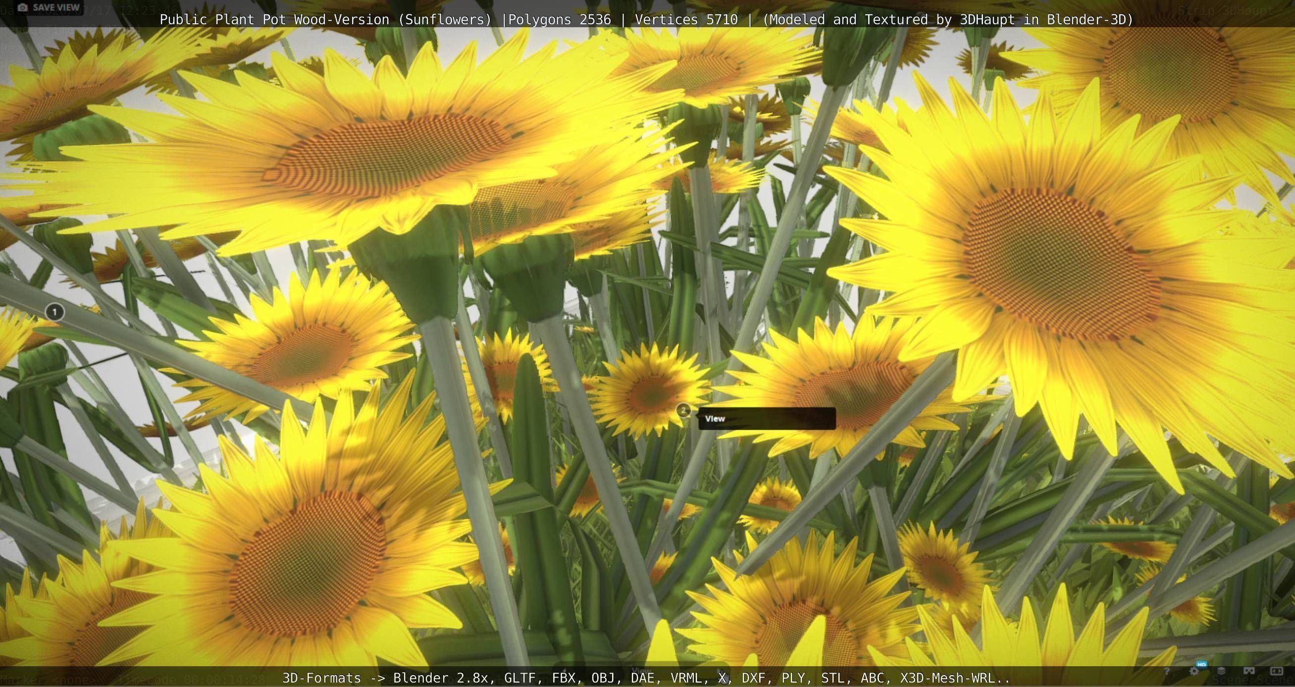 Public Plant Pot Wood-Version with Sunflowers Low-poly 3D model_66