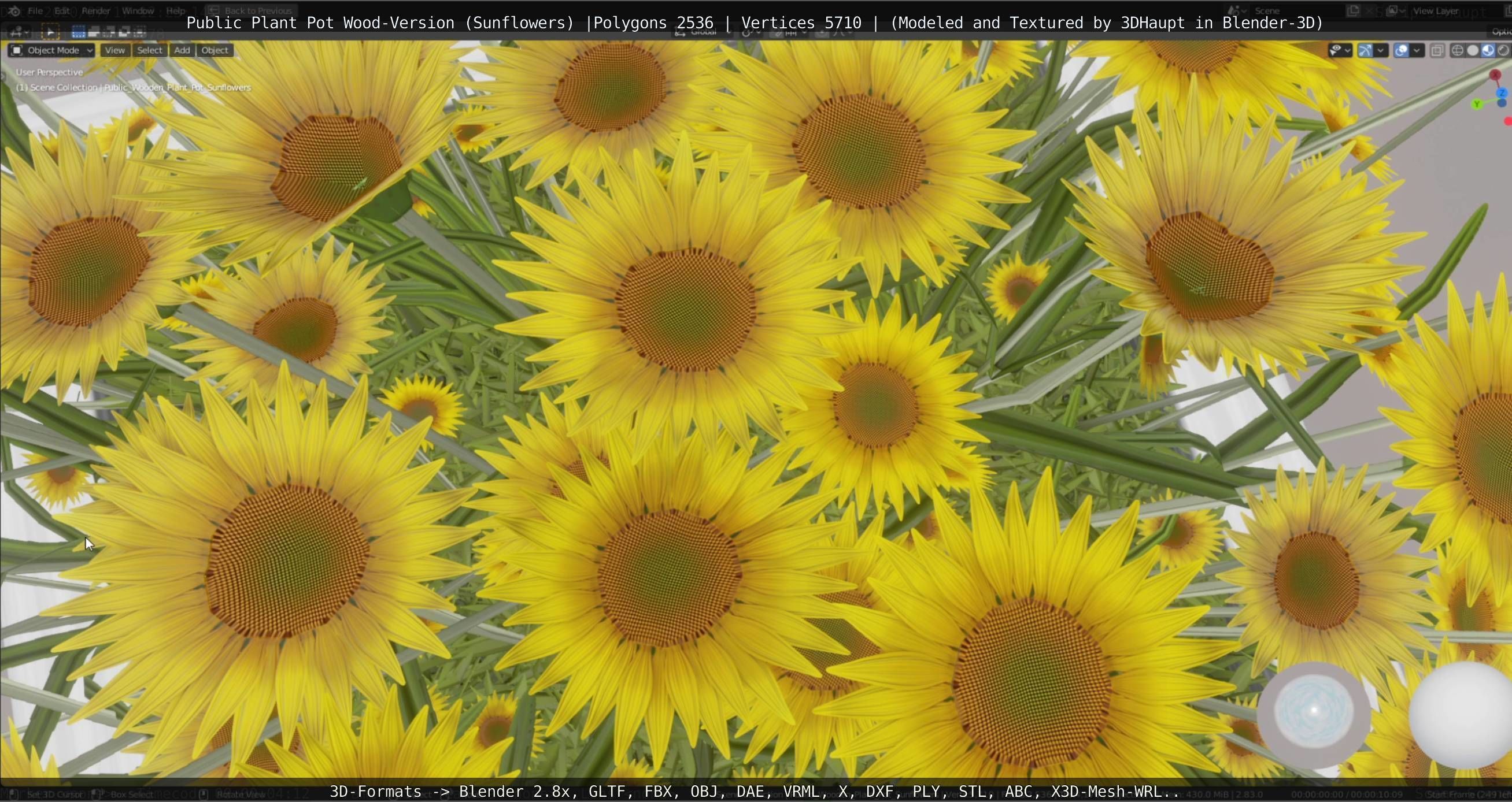 Public Plant Pot Wood-Version with Sunflowers Low-poly 3D model_23