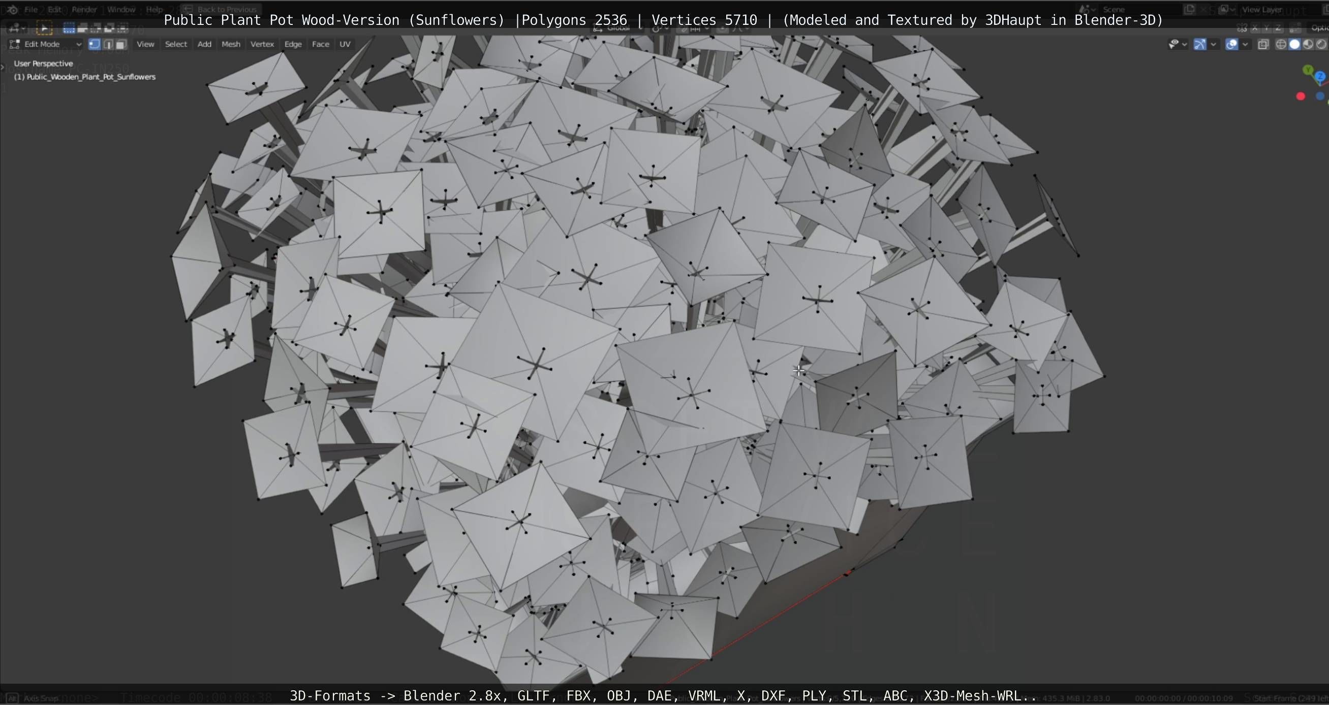 Public Plant Pot Wood-Version with Sunflowers Low-poly 3D model_42