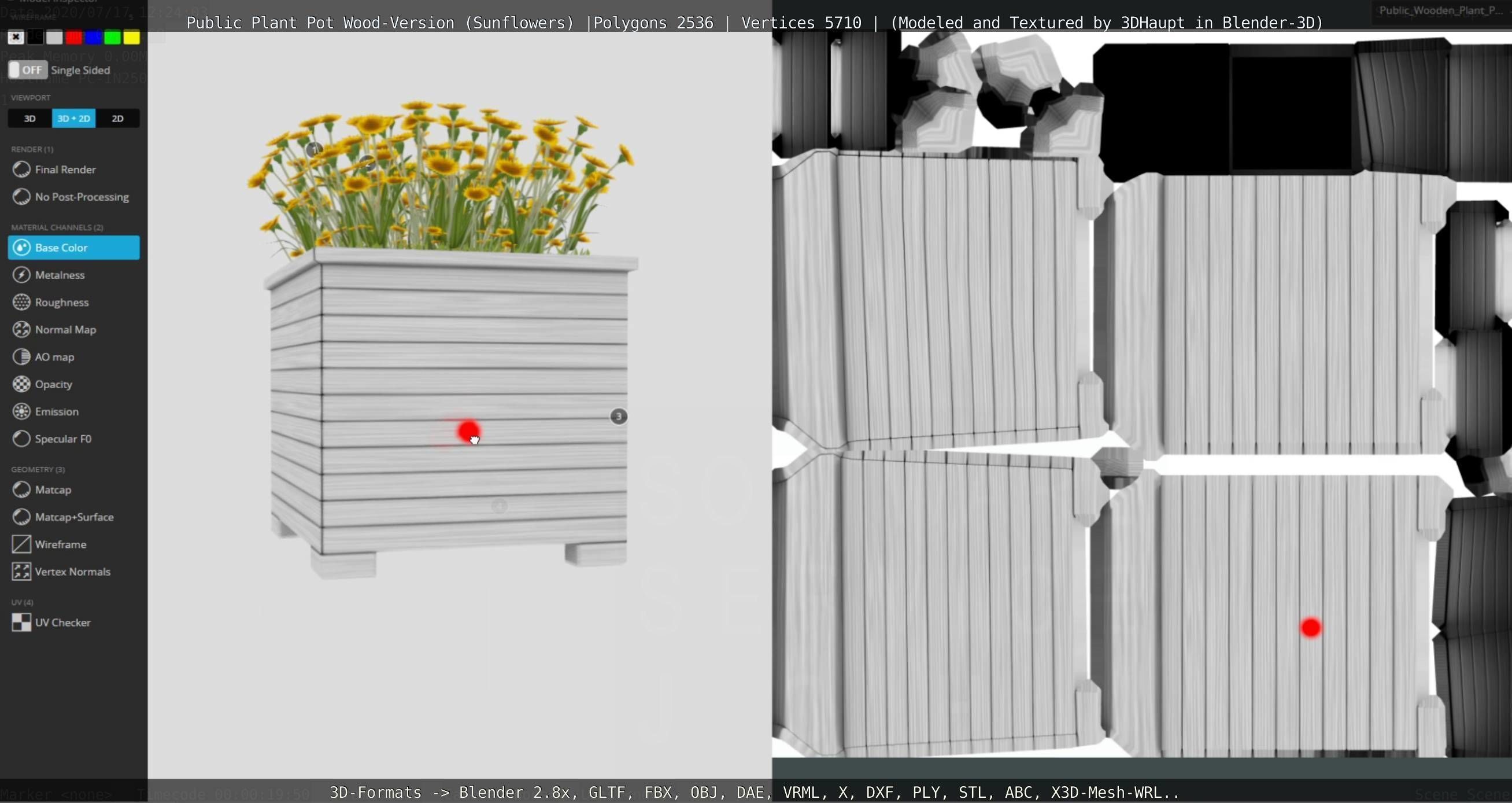 Public Plant Pot Wood-Version with Sunflowers Low-poly 3D model_89