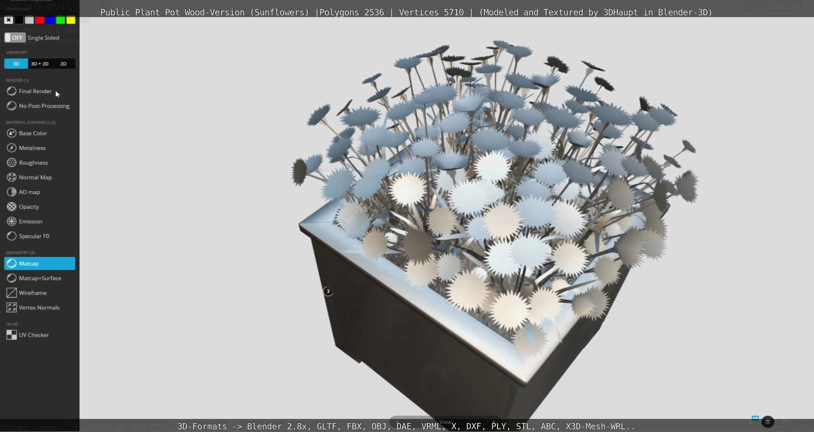 Public Plant Pot Wood-Version with Sunflowers Low-poly 3D model_115