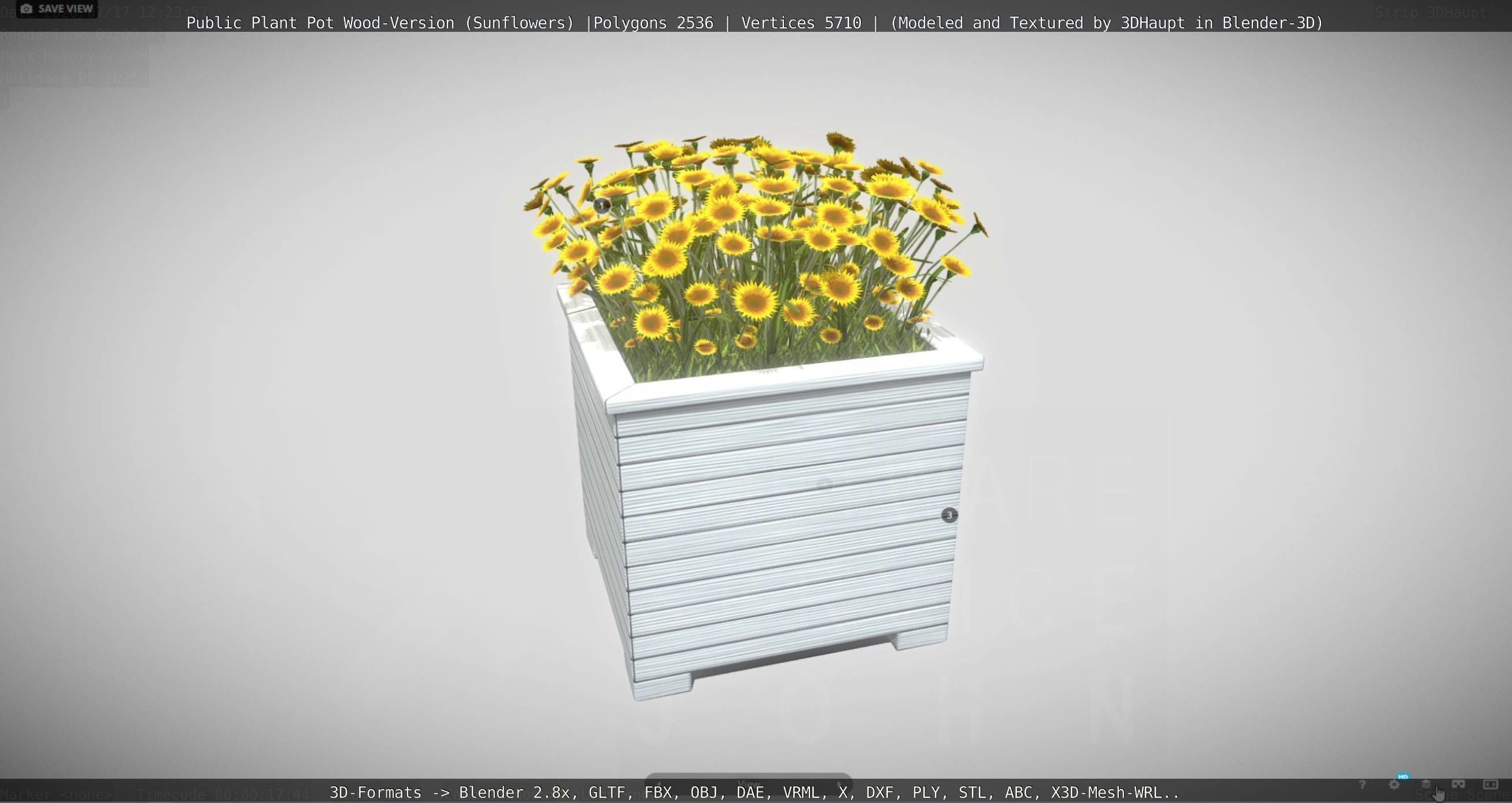 Public Plant Pot Wood-Version with Sunflowers Low-poly 3D model_80