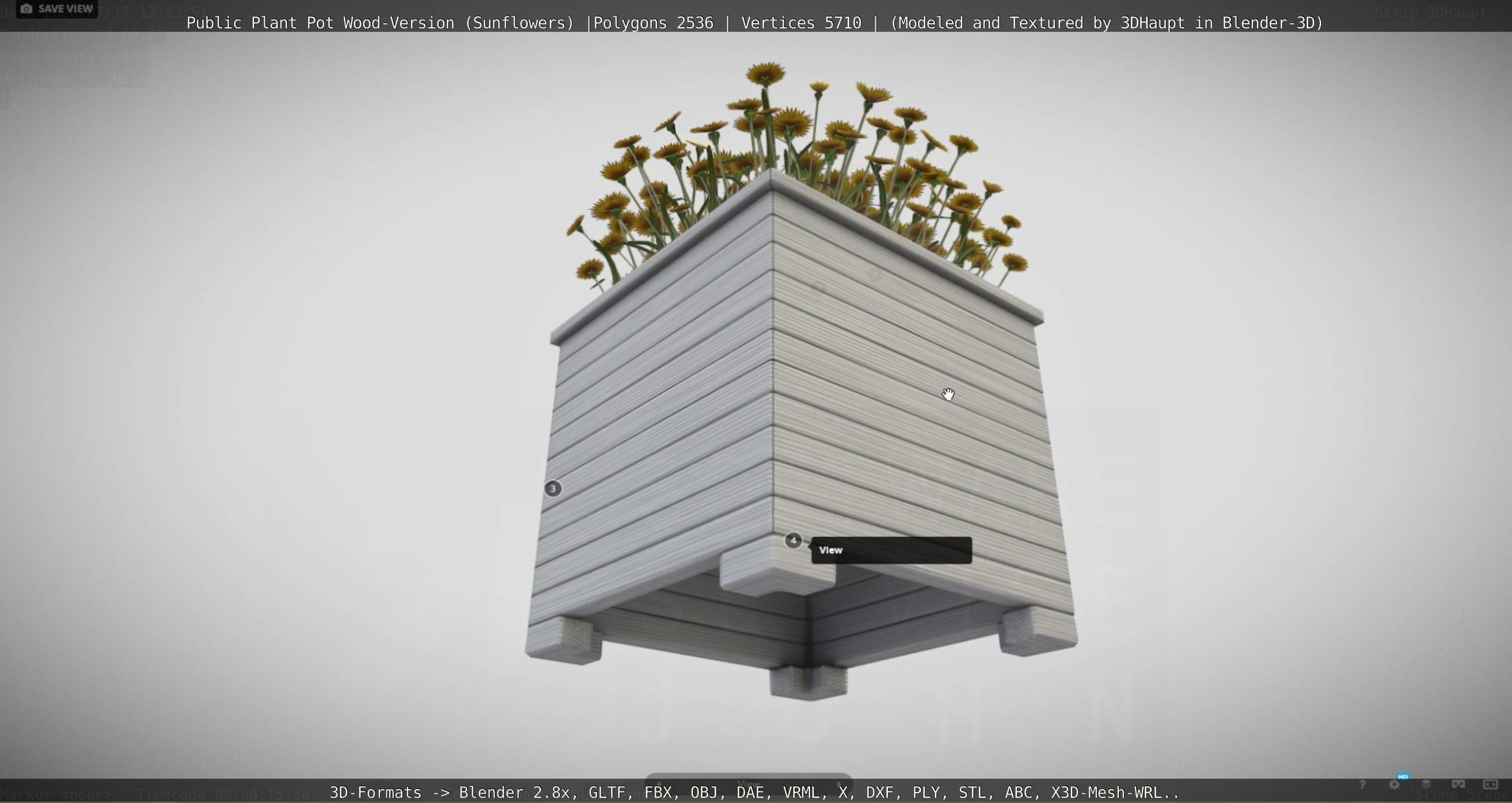 Public Plant Pot Wood-Version with Sunflowers Low-poly 3D model_71