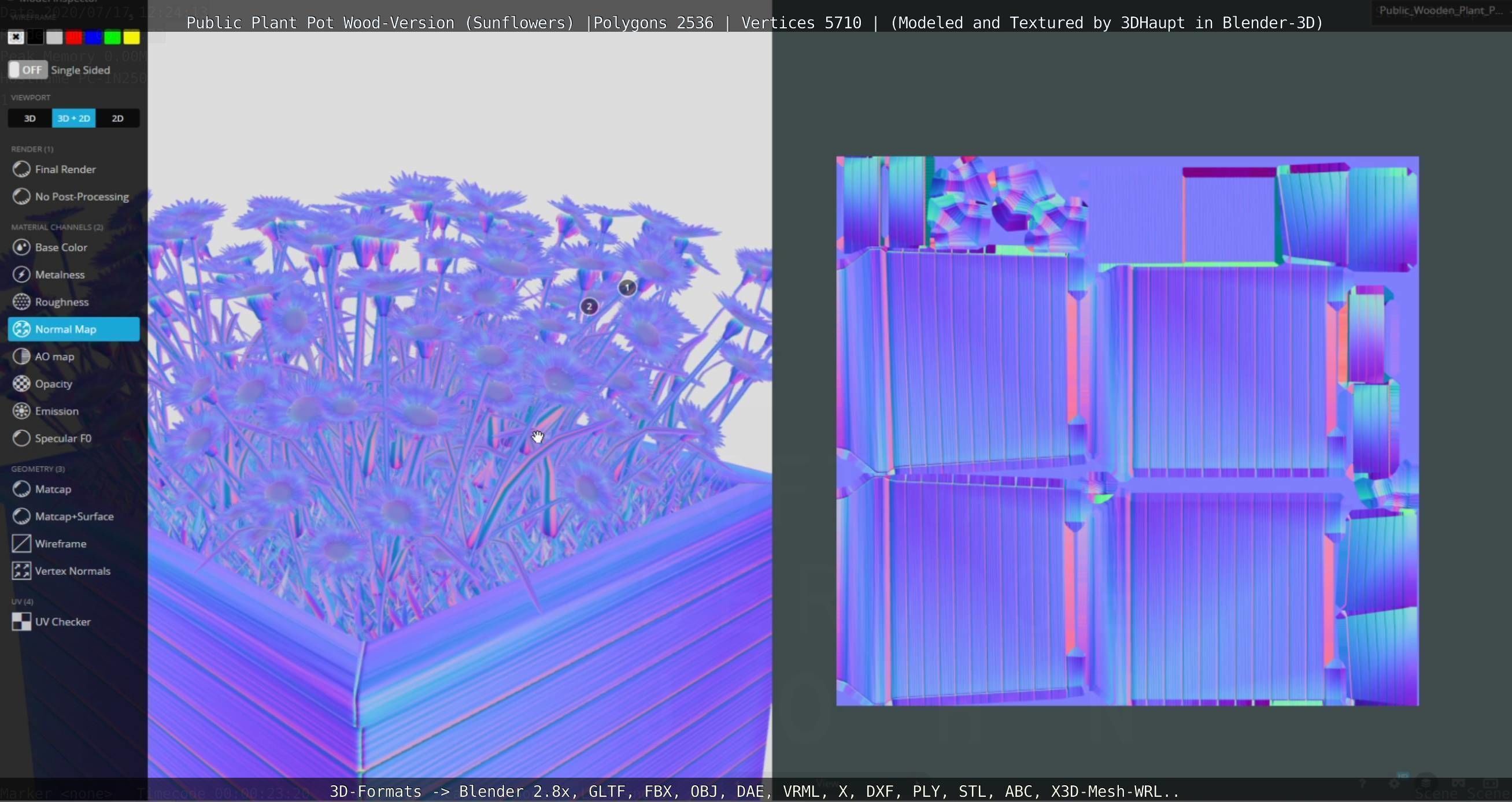 Public Plant Pot Wood-Version with Sunflowers Low-poly 3D model_104